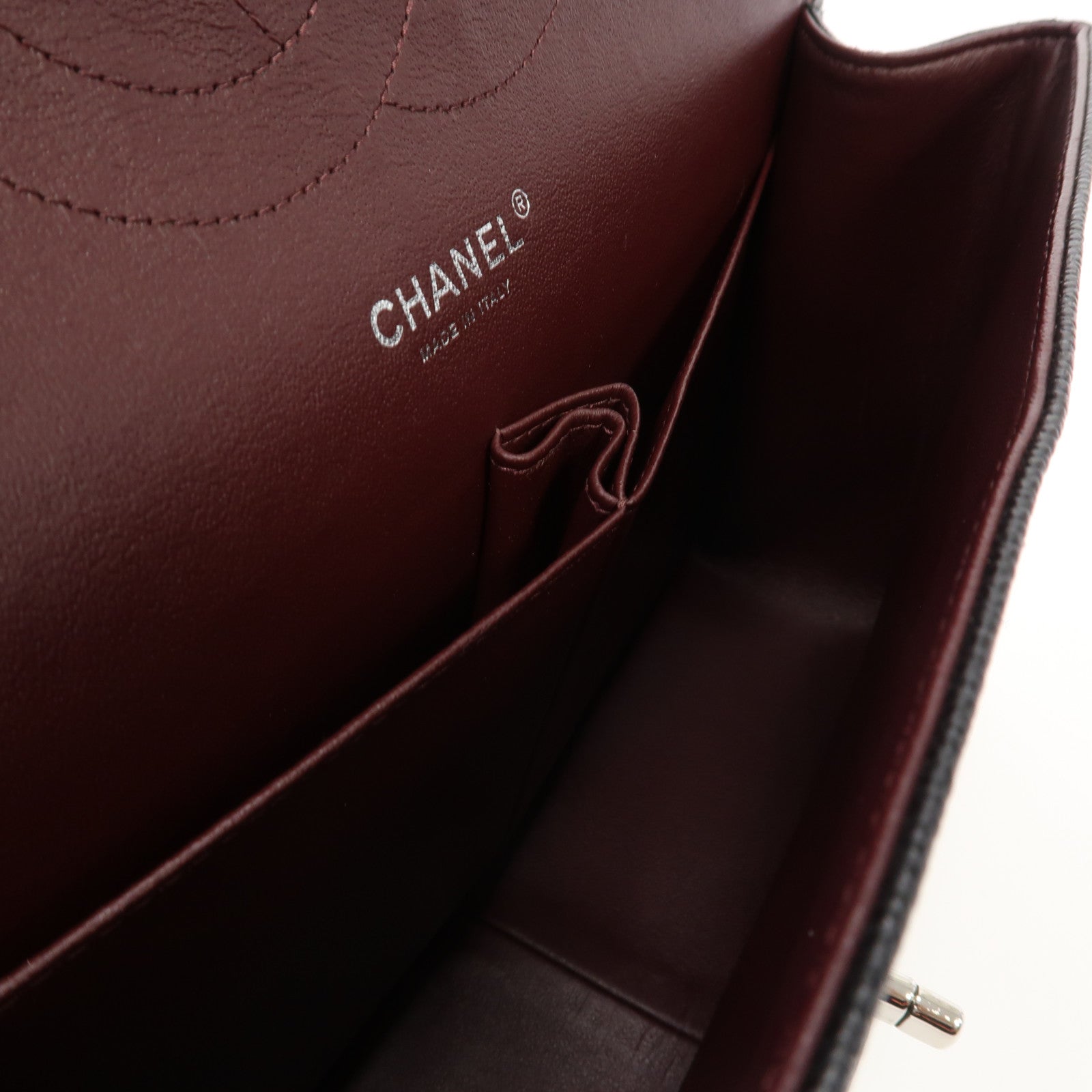 CHANEL 【激減優惠】菱格Caviar皮革Jumbo銀扣鏈帶肩背袋黑色