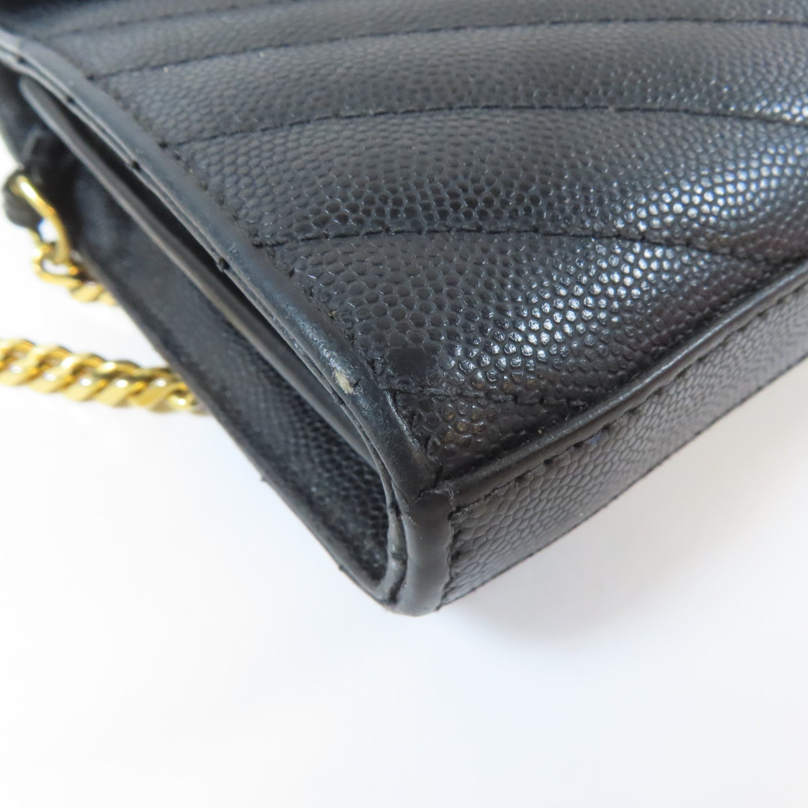SAINT LAURENT 斜紋牛皮皮革Cassandre Envelope Chain Wallet金扣肩背袋黑色