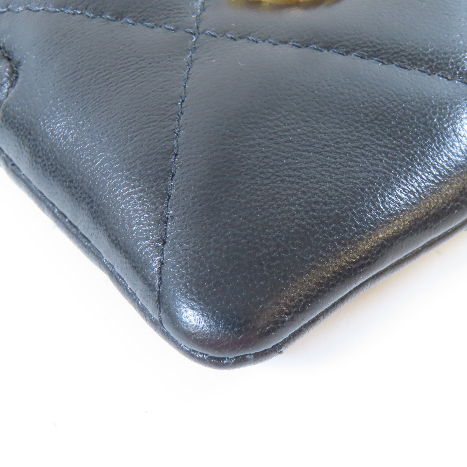 CHANEL 菱格羊皮皮革Card Case金扣卡片套黑色