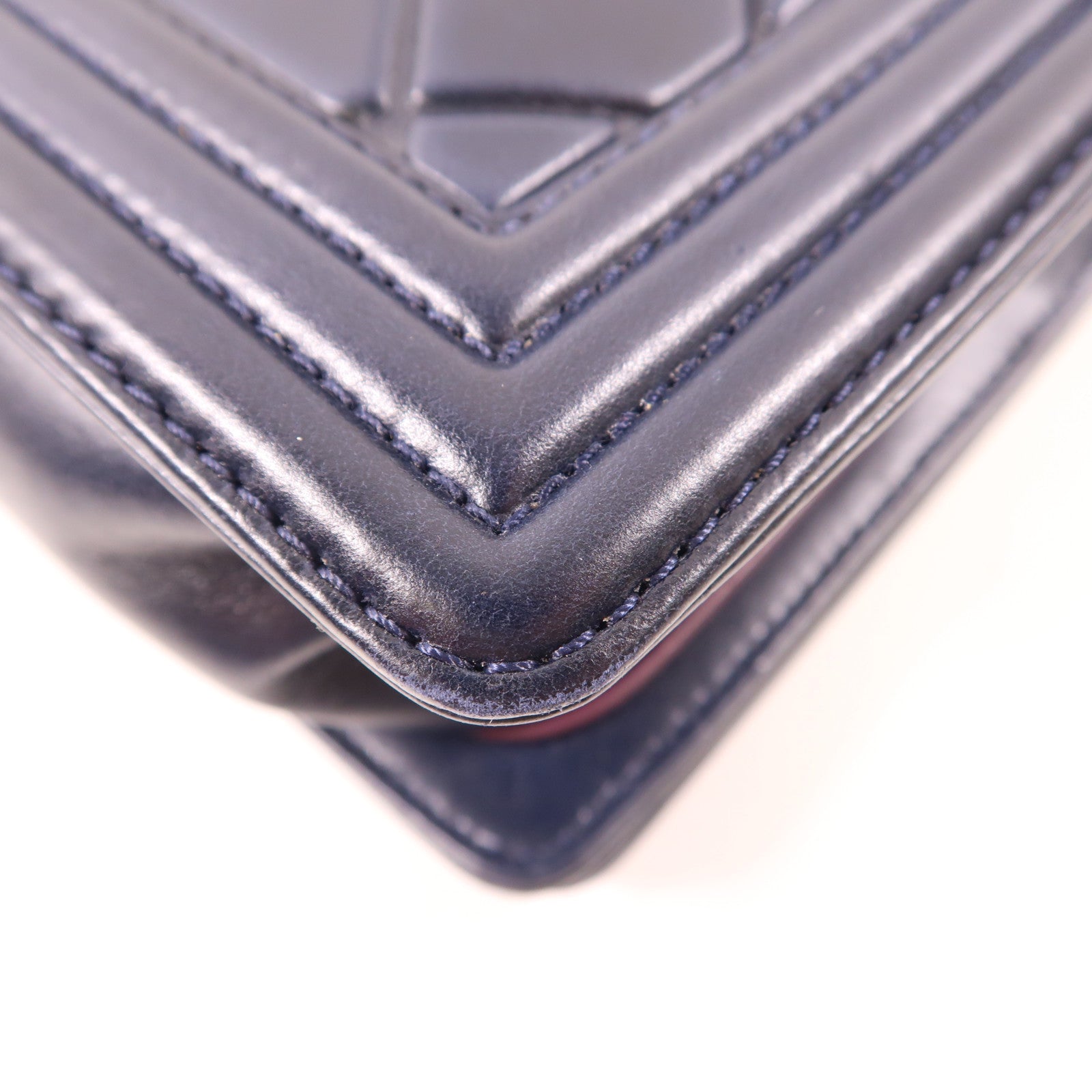 CHANEL CC SHW Paris Salzburg Boy 25 Chain Shoulder Bag Lambskin Leather Navy