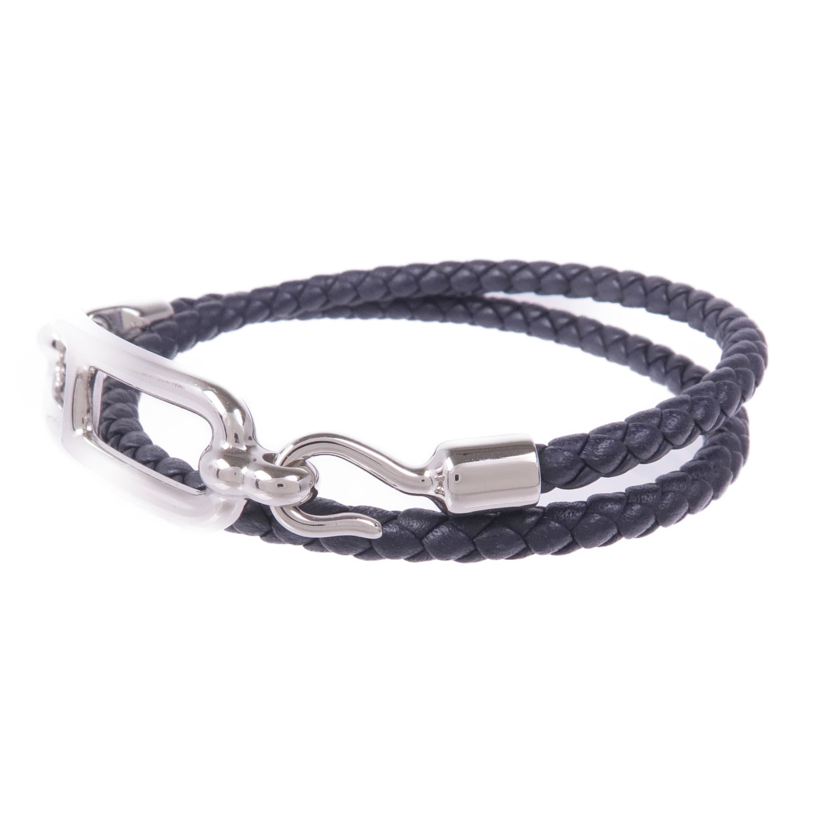 HERMES Swift皮革Roulis Double Tour Bracelet銀扣手帶Noir