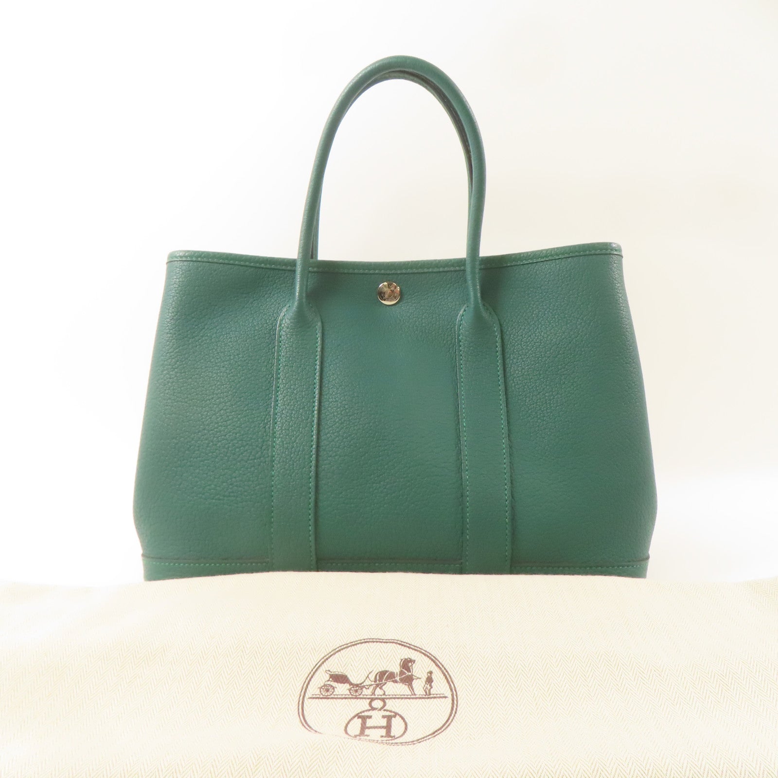 HERMES Negonda皮革Garden Party TPM銀扣手挽袋綠色