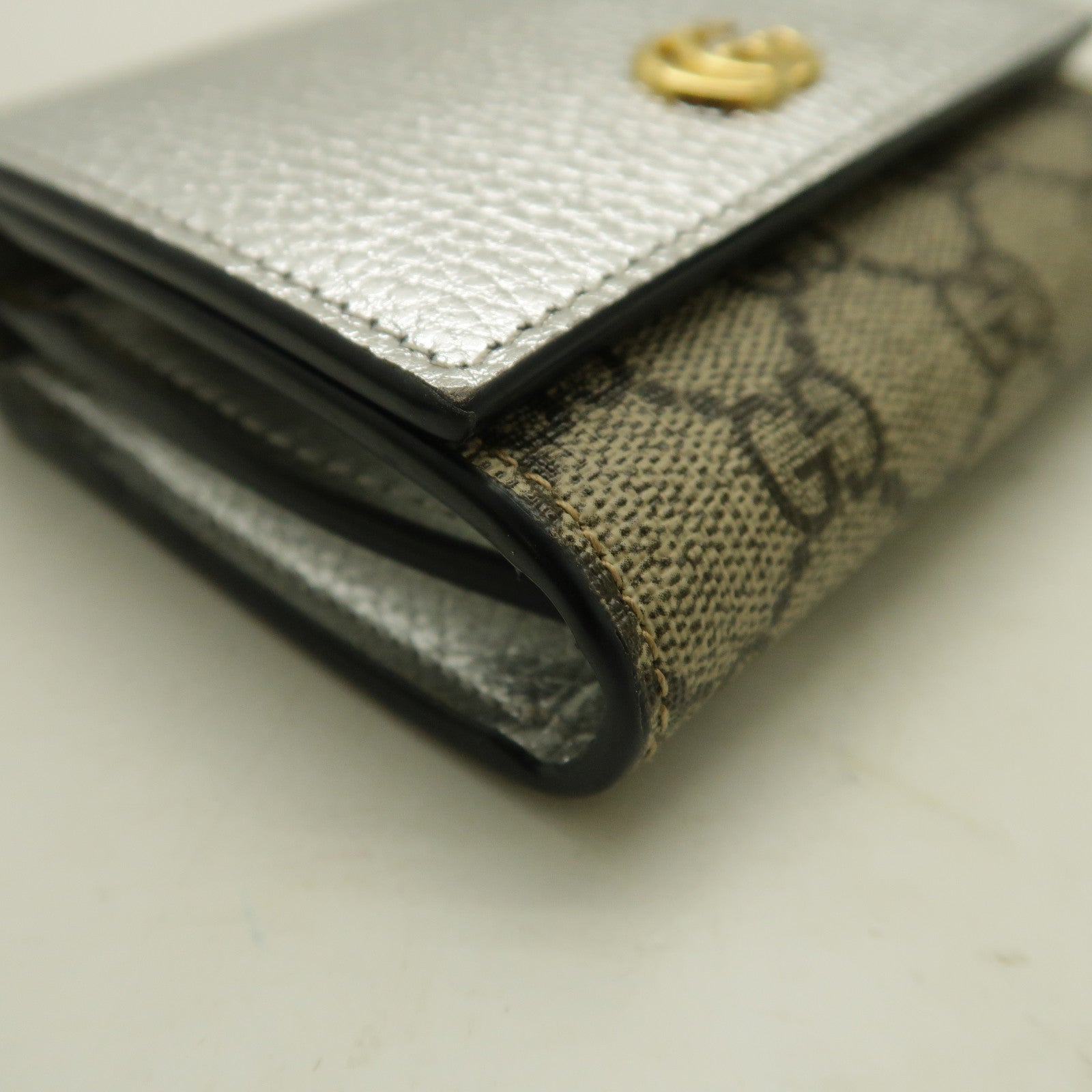 GUCCI 塗層帆布/皮革Wallet金扣錢包銀色