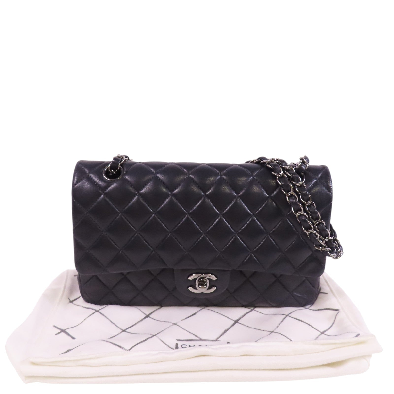 CHANEL 羊皮皮革Classic 25銀扣鏈帶肩背袋