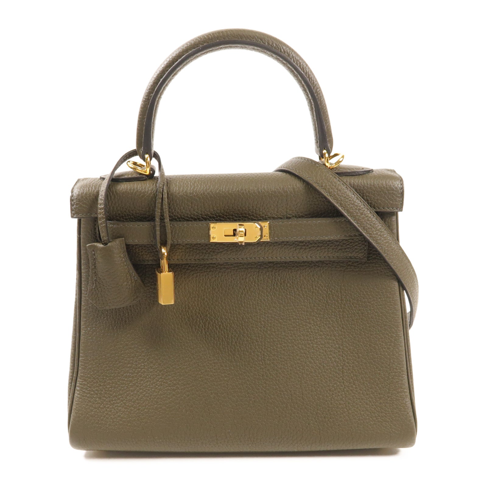 HERMES 【激減優惠】Togo皮革Kelly 25金扣手挽肩背兩用袋Vert Maquis