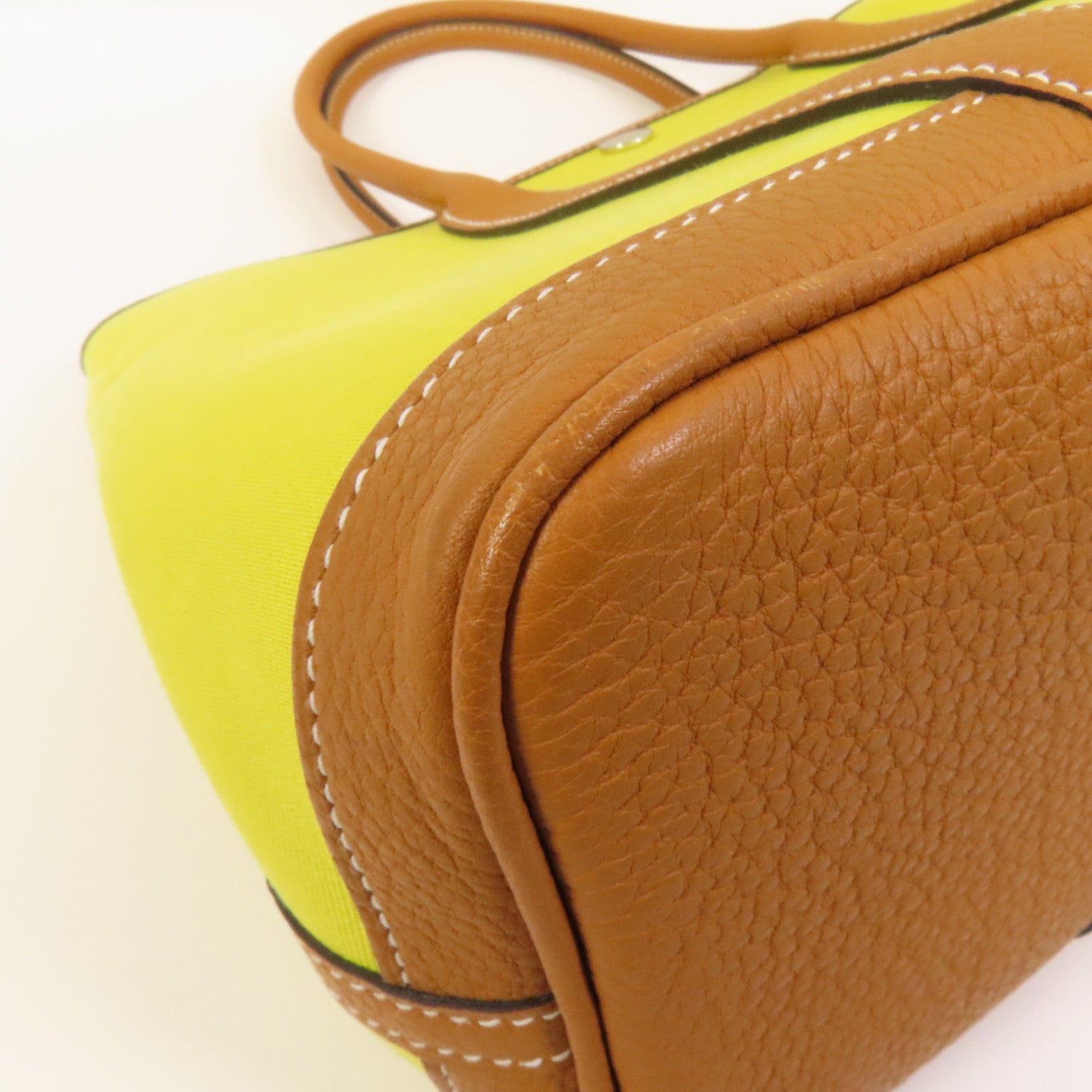 HERMES 帆布Garden Party TPM銀扣手挽袋Lime