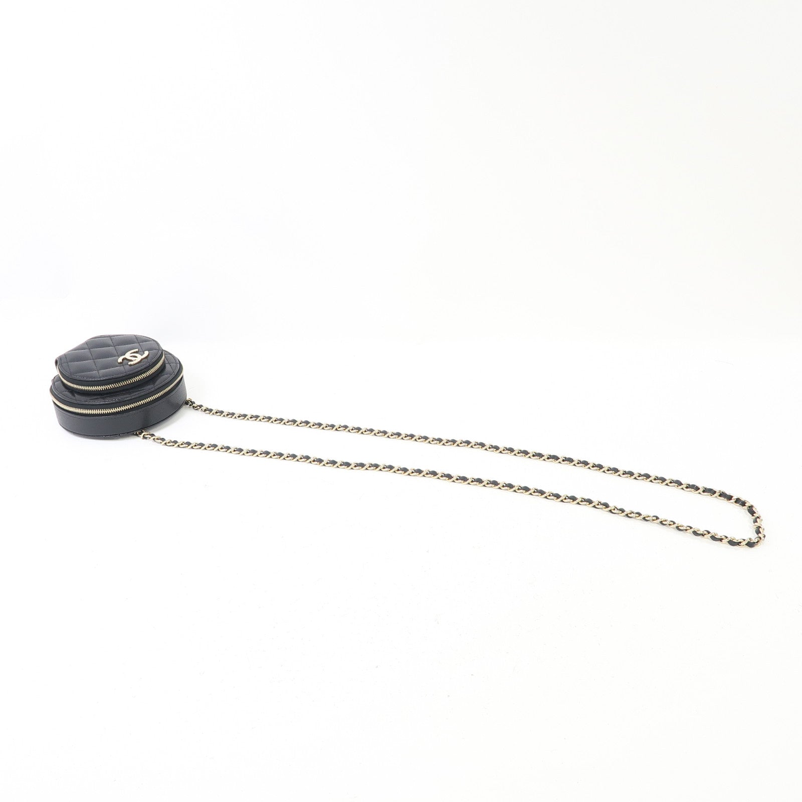 CHANEL 菱格牛皮皮革Chain Shoulder金扣鏈帶肩背袋黑色