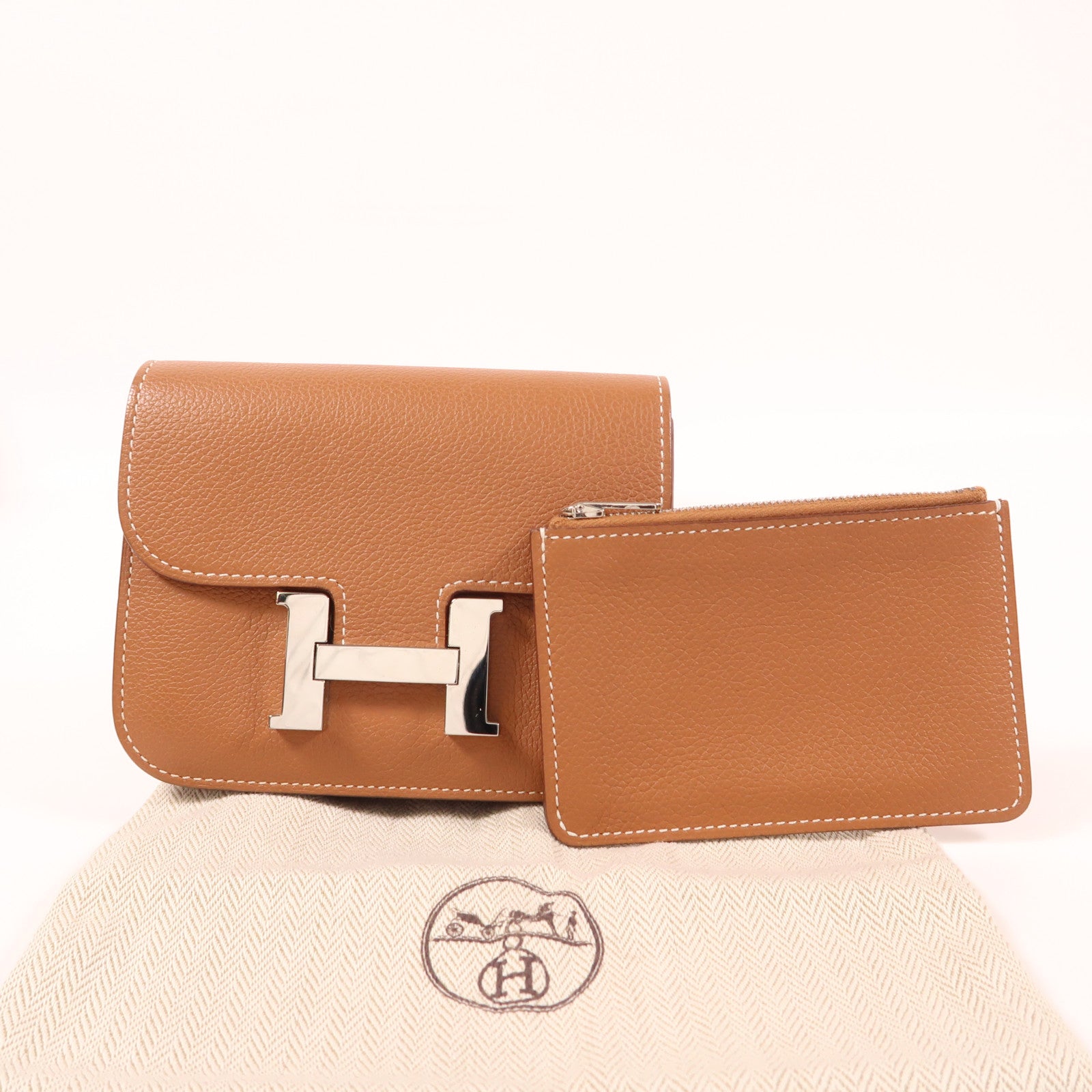 HERMES 【激減優惠】皮革Constance Slim銀扣手拿包