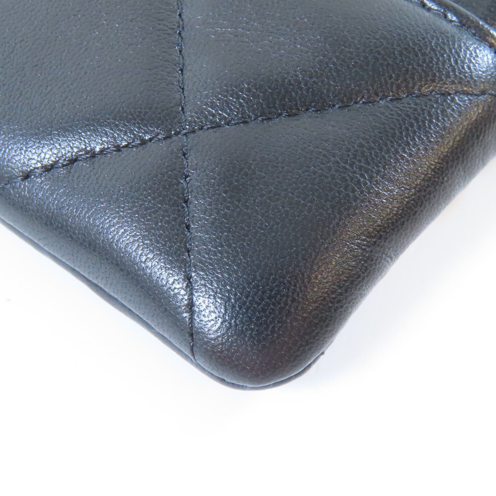 CHANEL 菱格羊皮皮革Card Case金扣卡片套黑色