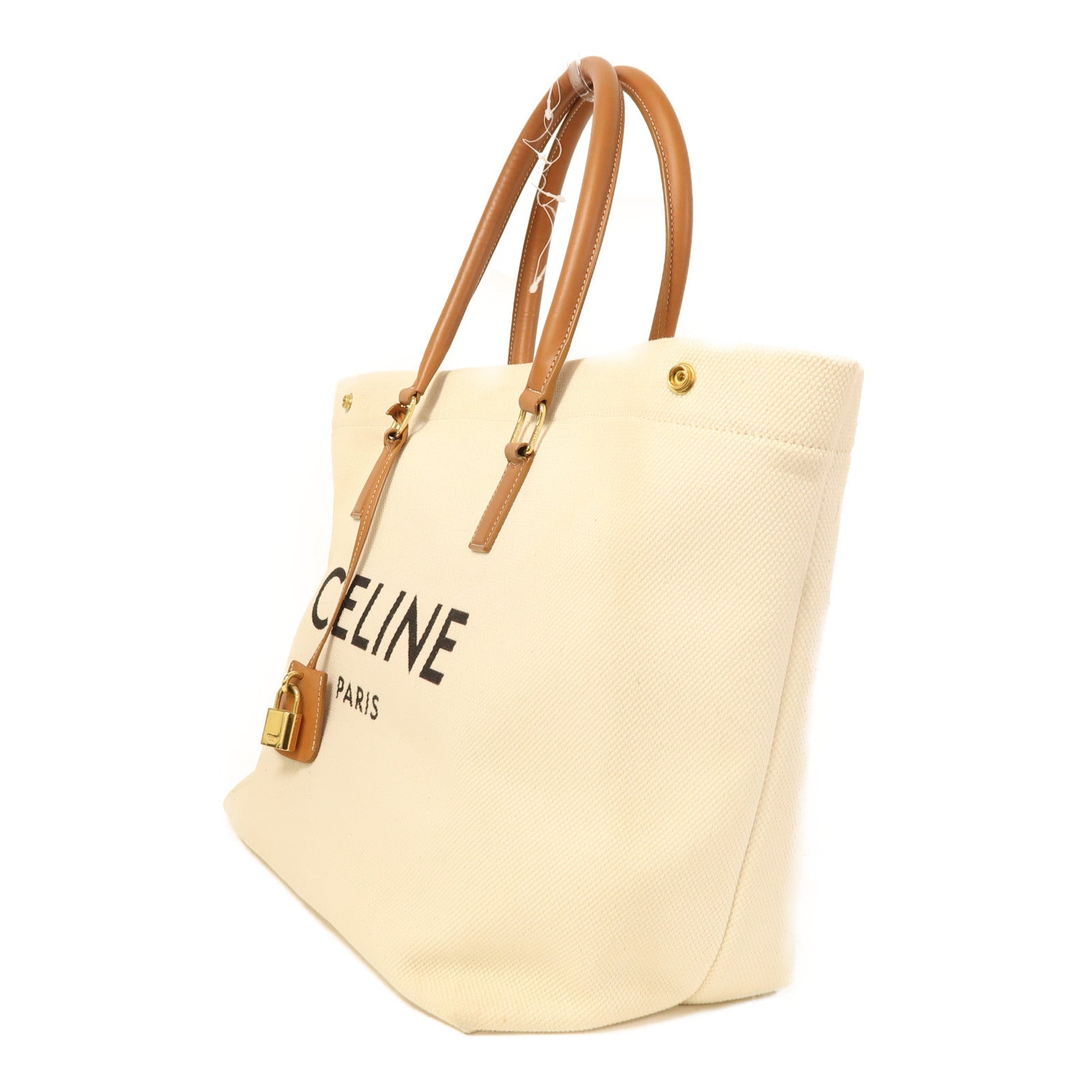 CELINE【激減優惠】 帆布Horizontal Cabas金扣手挽袋白色