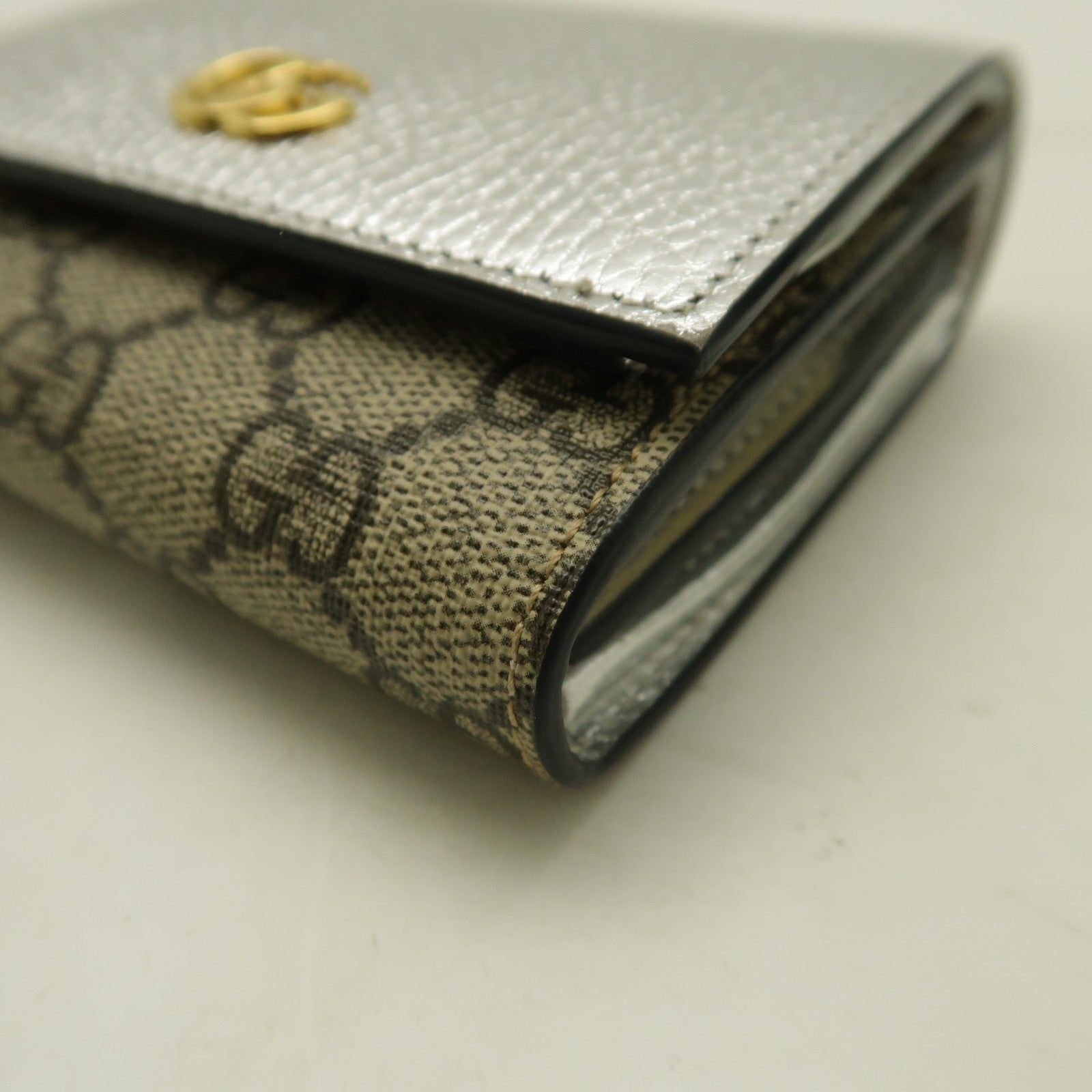 GUCCI 塗層帆布/皮革Wallet金扣錢包銀色