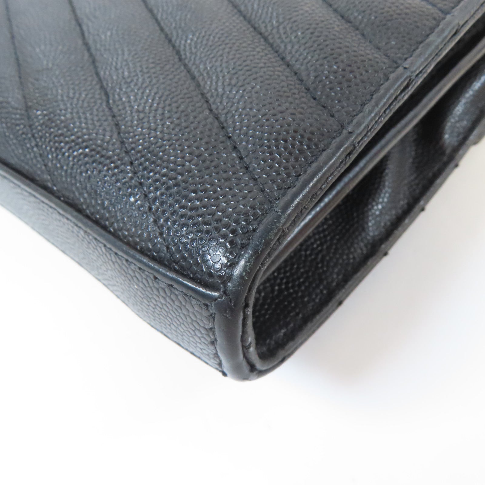 SAINT LAURENT 斜紋牛皮皮革Cassandre Envelope Chain Wallet金扣肩背袋黑色