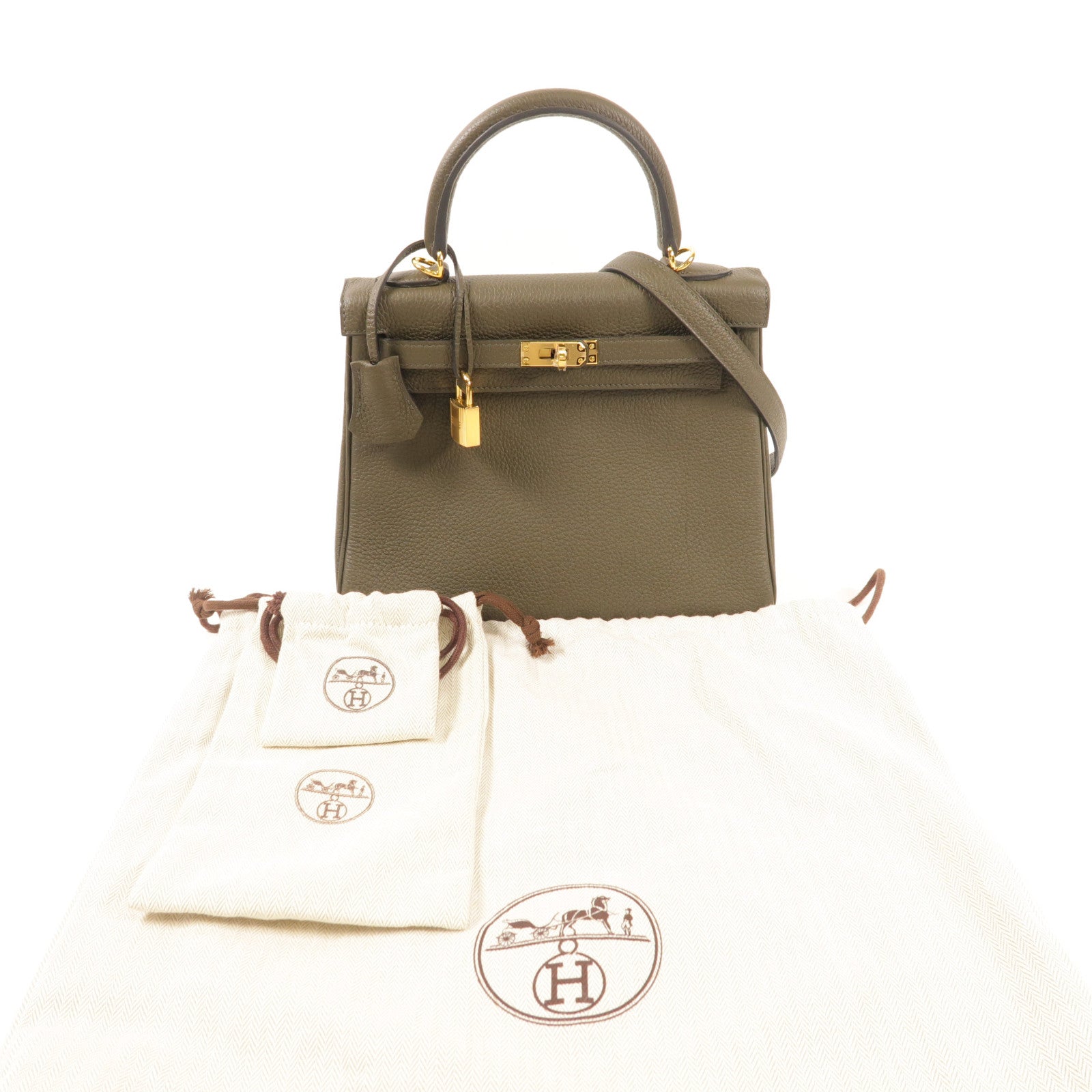 HERMES 【激減優惠】Togo皮革Kelly 25金扣手挽肩背兩用袋Vert Maquis