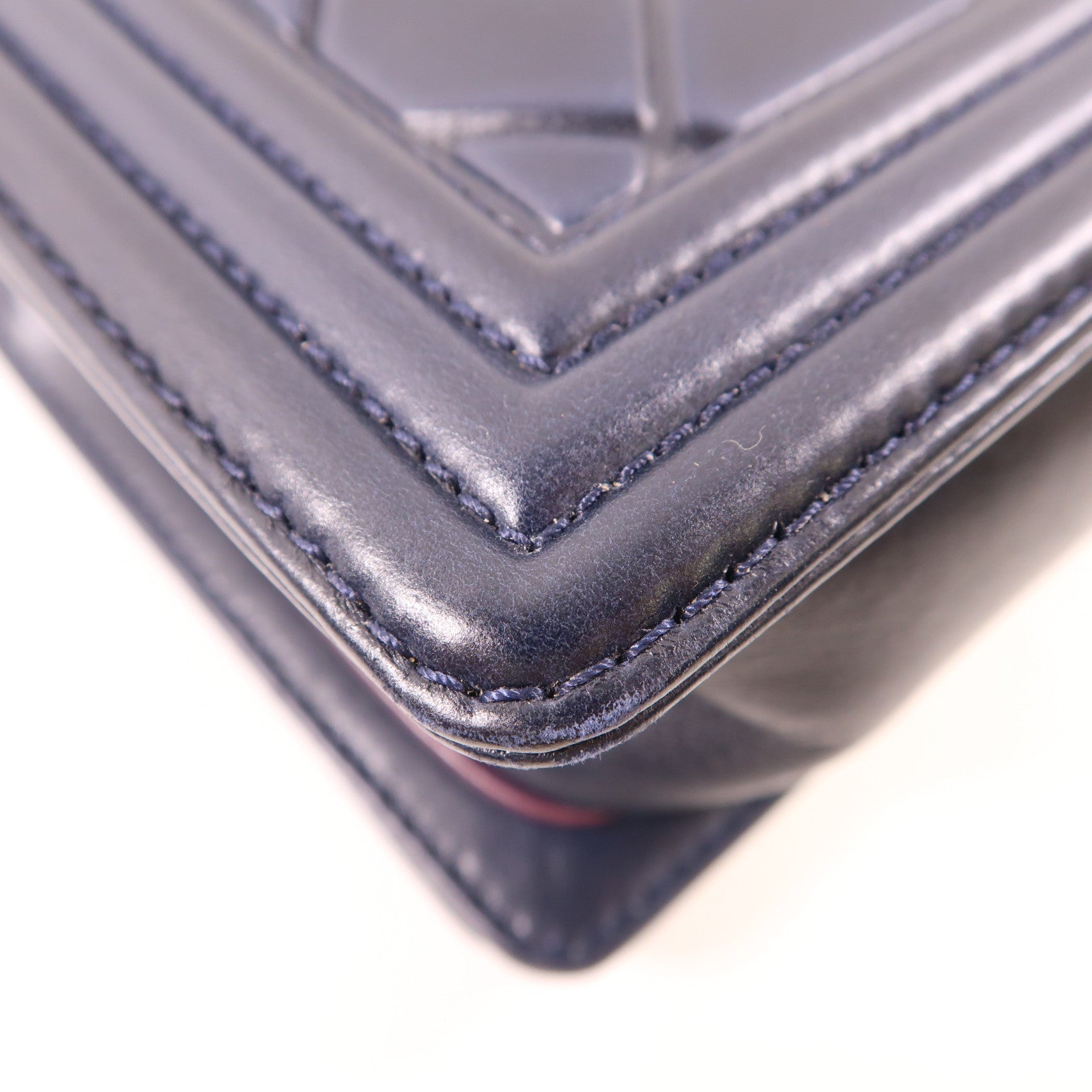 CHANEL 羊皮皮革Paris Salzburg Boy 25銀扣鏈帶肩背袋深藍色