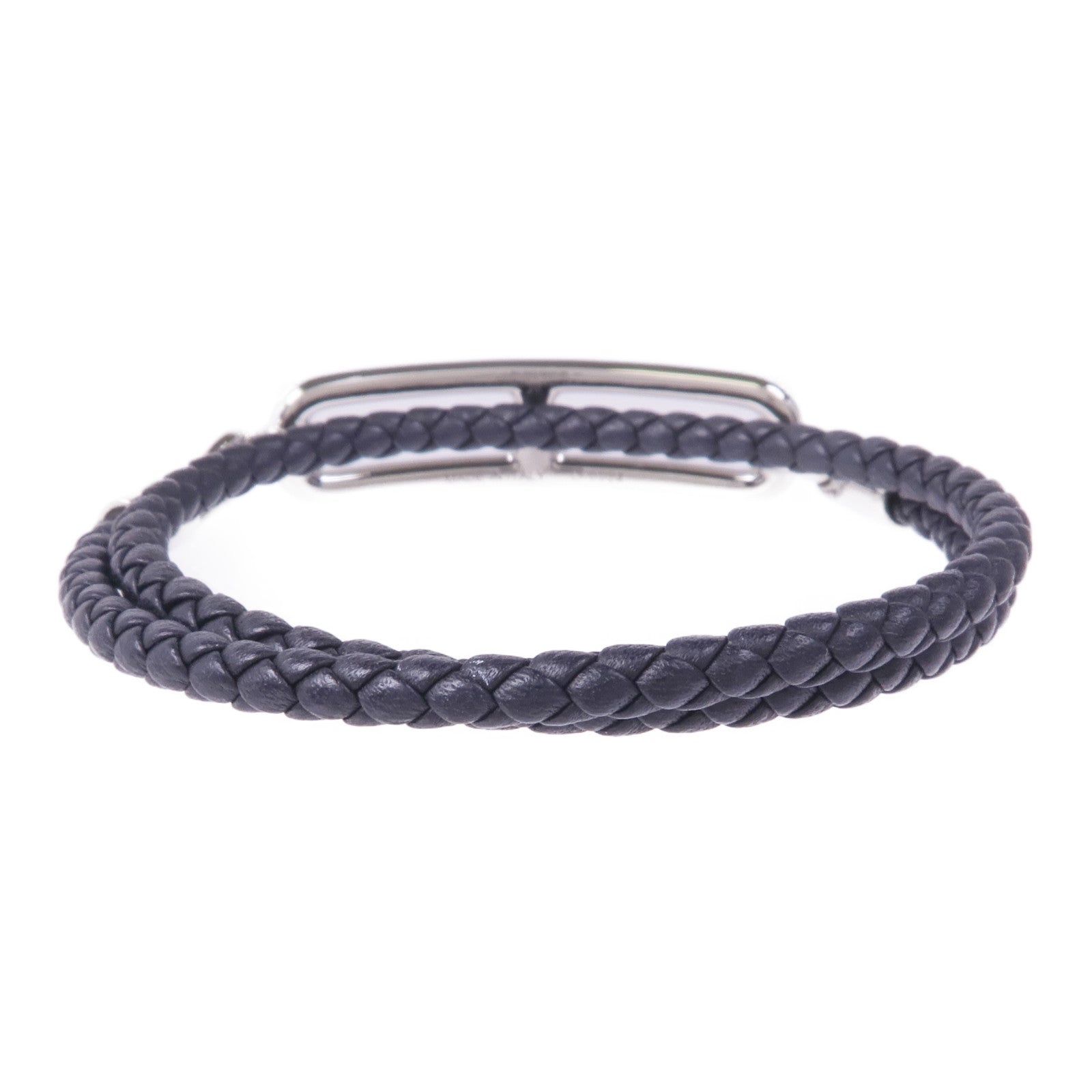 HERMES Swift皮革Roulis Double Tour Bracelet銀扣手帶Noir