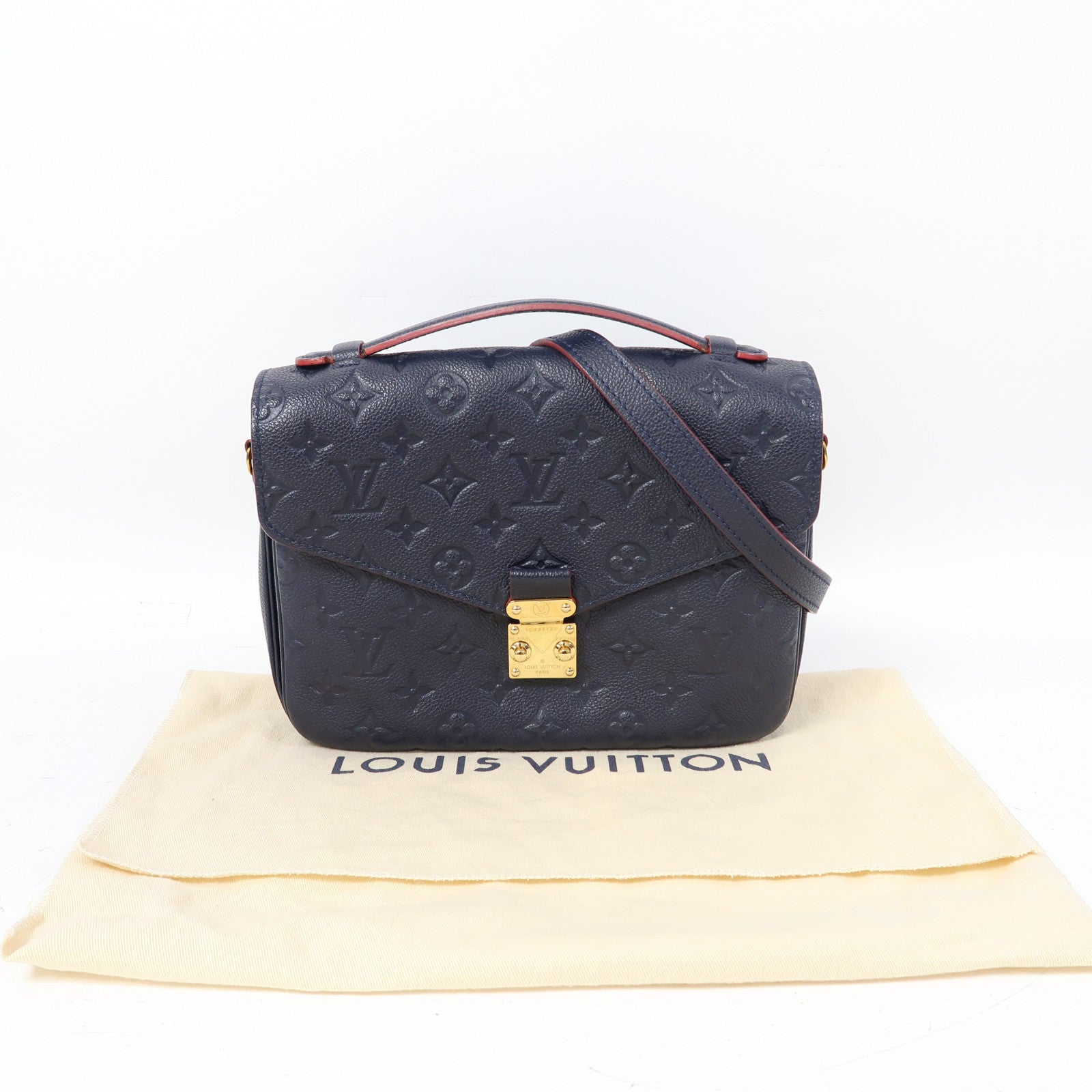 LOUIS VUITTON Monogram Empreinte Metis MM金扣手挽肩背兩用袋深藍色
