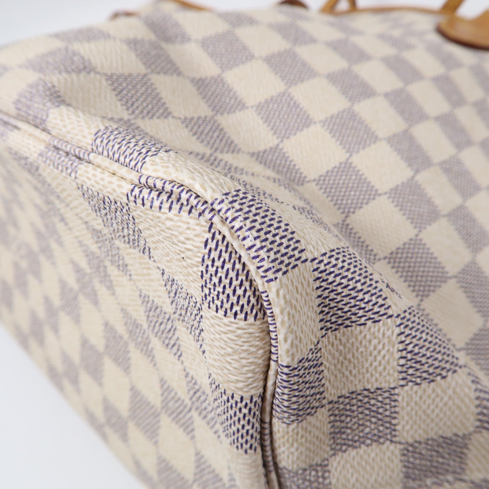 LOUIS VUITTON Damier Azur Neverfull MM金扣手挽袋白色