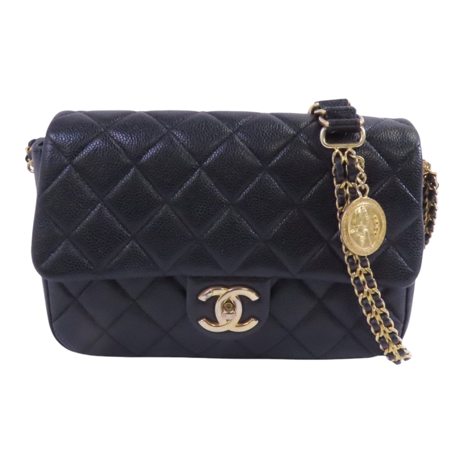 CHANEL 牛皮皮革Chain Shoulder Bag金扣鏈帶肩背袋