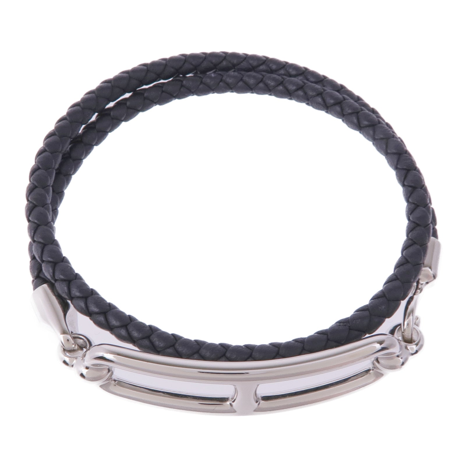 HERMES Swift皮革Roulis Double Tour Bracelet銀扣手帶Noir