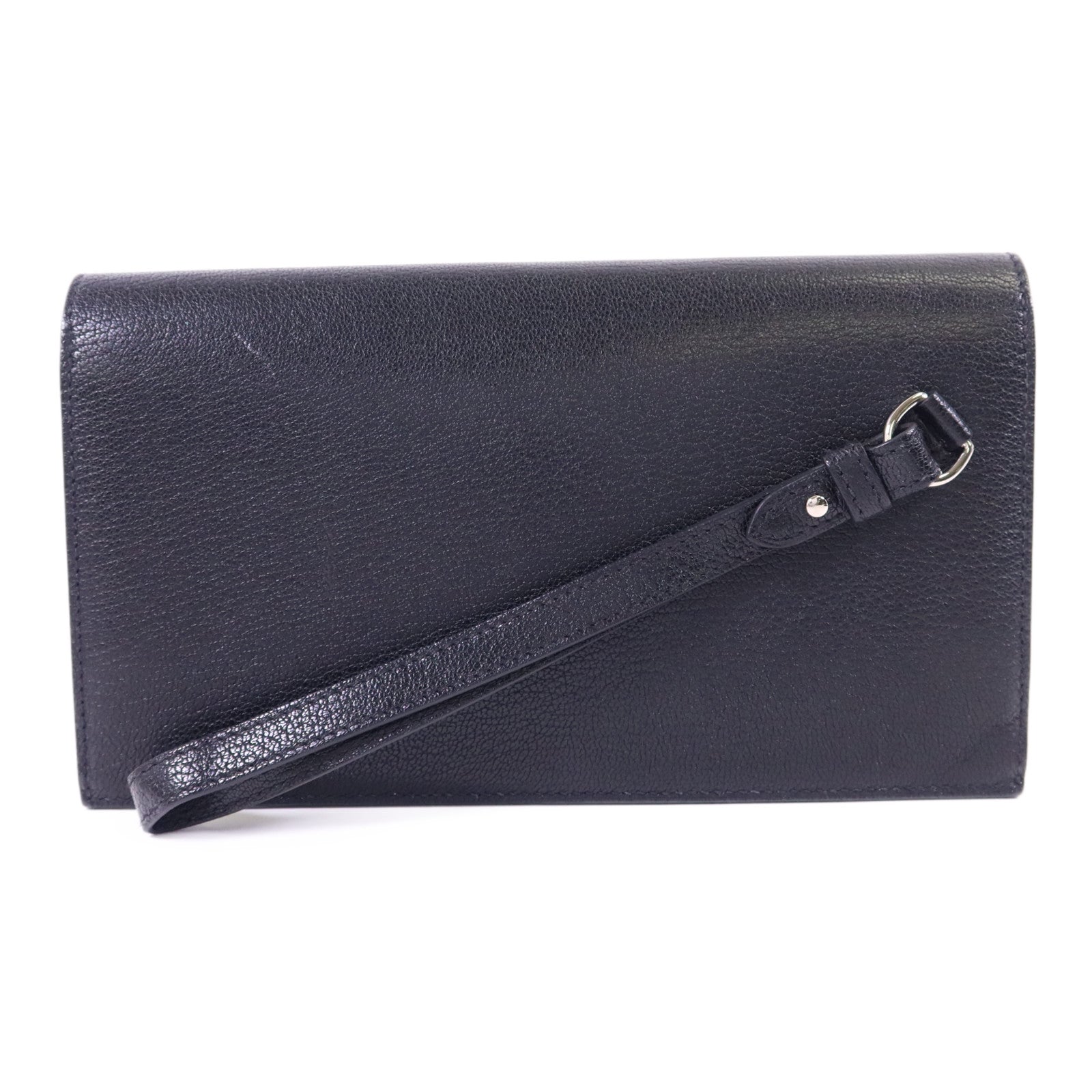 HERMES Chevre皮革Kelly Pocket Long Bifold Wallet銀扣長錢包Noir