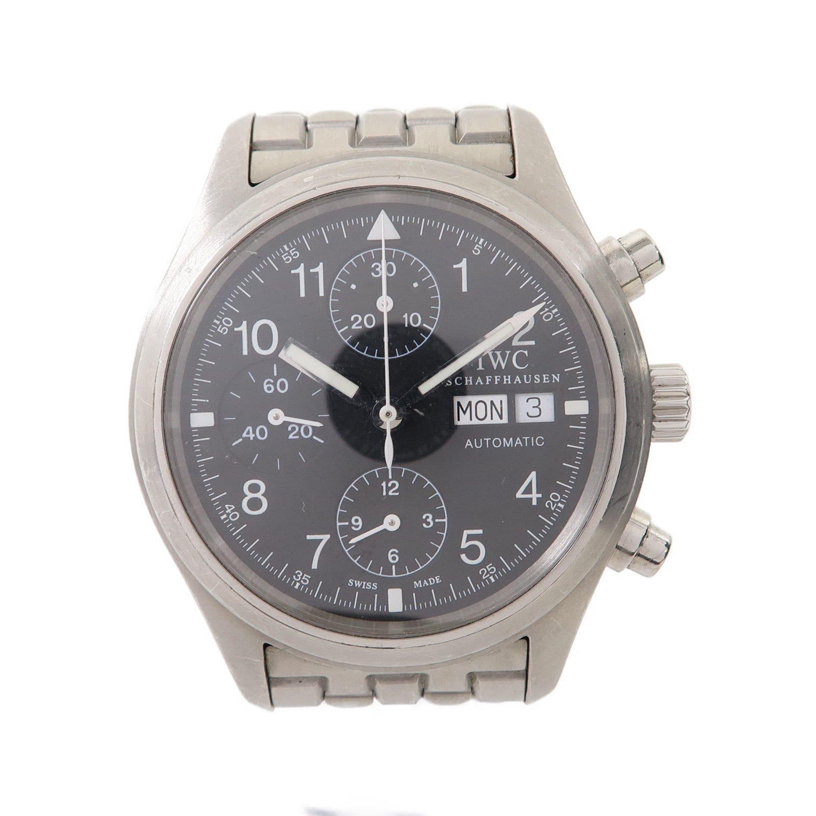 IWC Pilot Chronograph不鏽鋼手錶自動機芯黑色/銀色