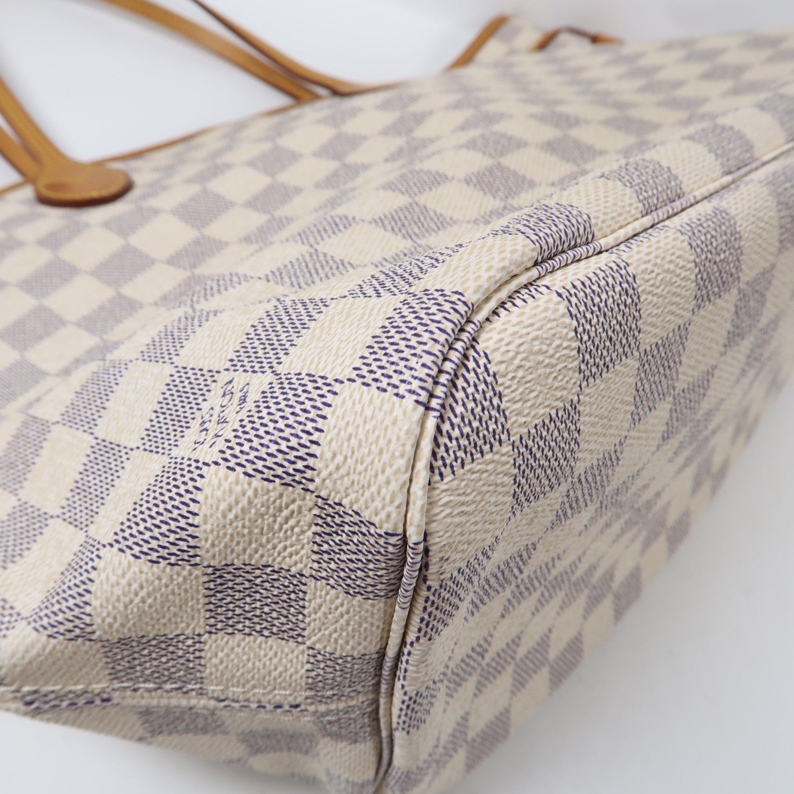 LOUIS VUITTON Damier Azur Neverfull MM金扣手挽袋白色