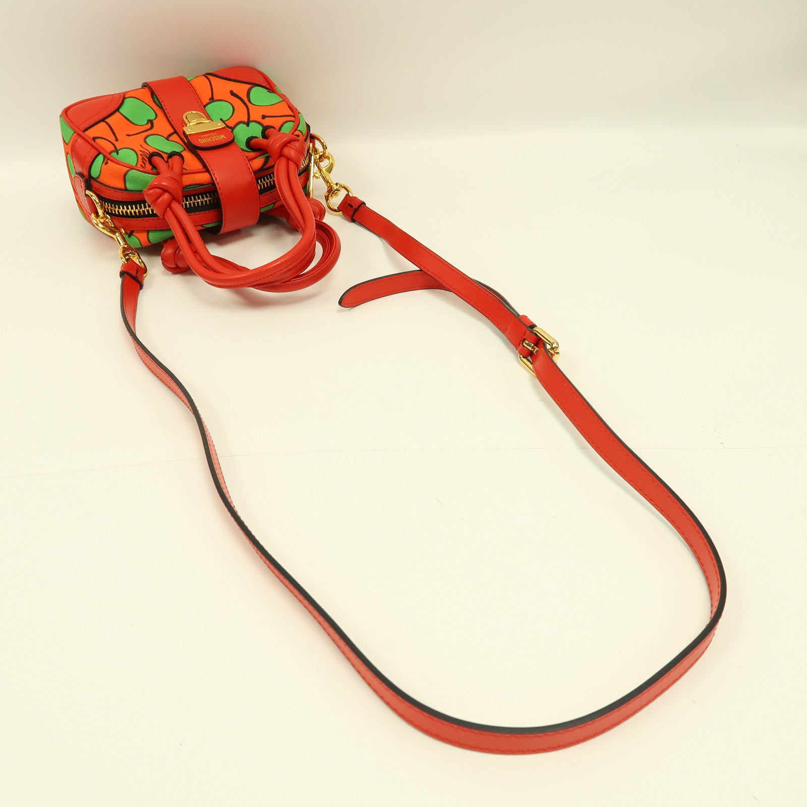 MOSCHINO 帆布Hand Bag金扣手挽肩背兩用袋紅色