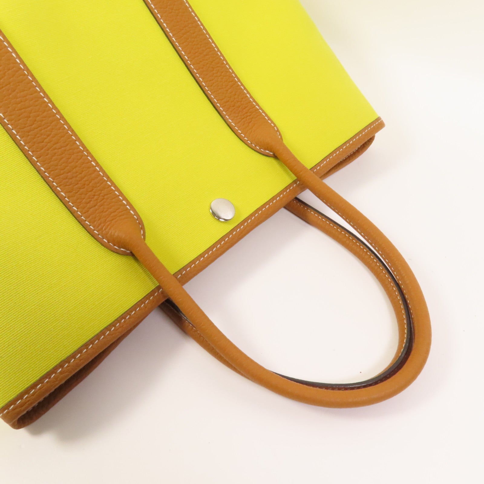 HERMES 帆布Garden Party TPM銀扣手挽袋Lime