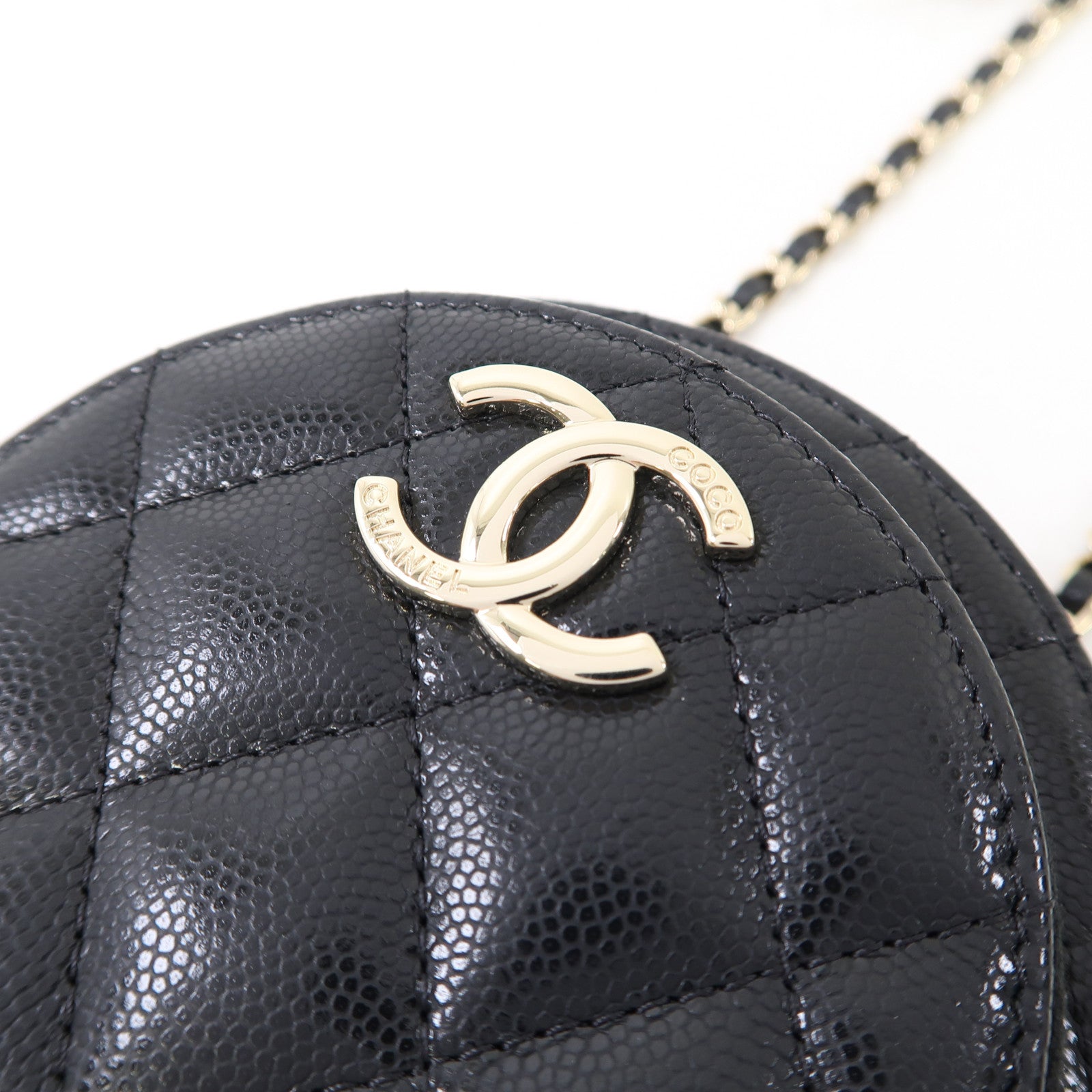 CHANEL 菱格牛皮皮革Chain Shoulder金扣鏈帶肩背袋黑色