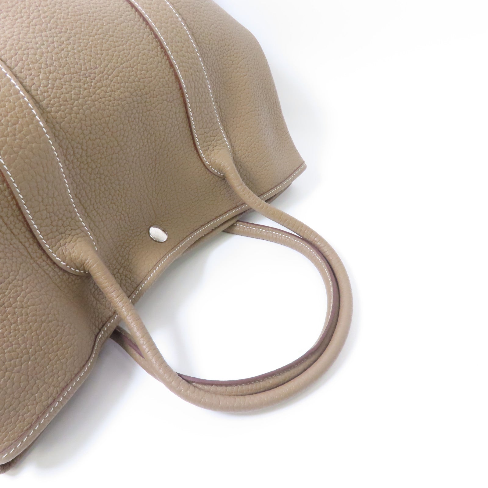 HERMES Negonda皮革GardenParty PM銀扣手挽袋Etoupe/灰色