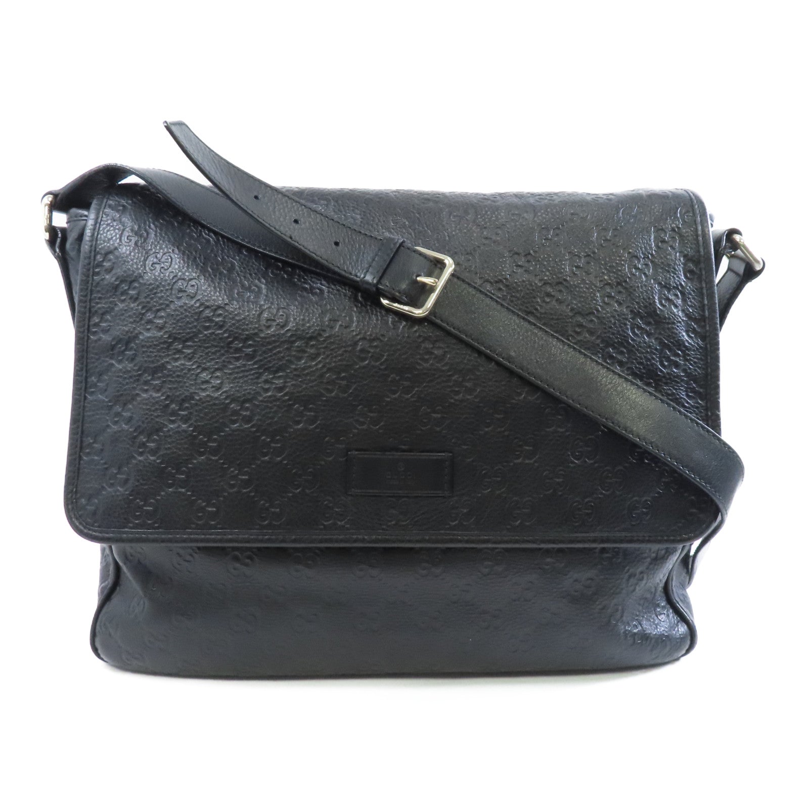 GUCCI 牛皮皮革Shoulder Bag銀扣肩背袋黑色