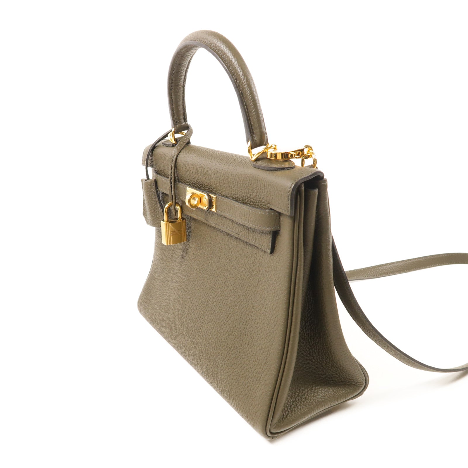 HERMES 【激減優惠】Togo皮革Kelly 25金扣手挽肩背兩用袋Vert Maquis
