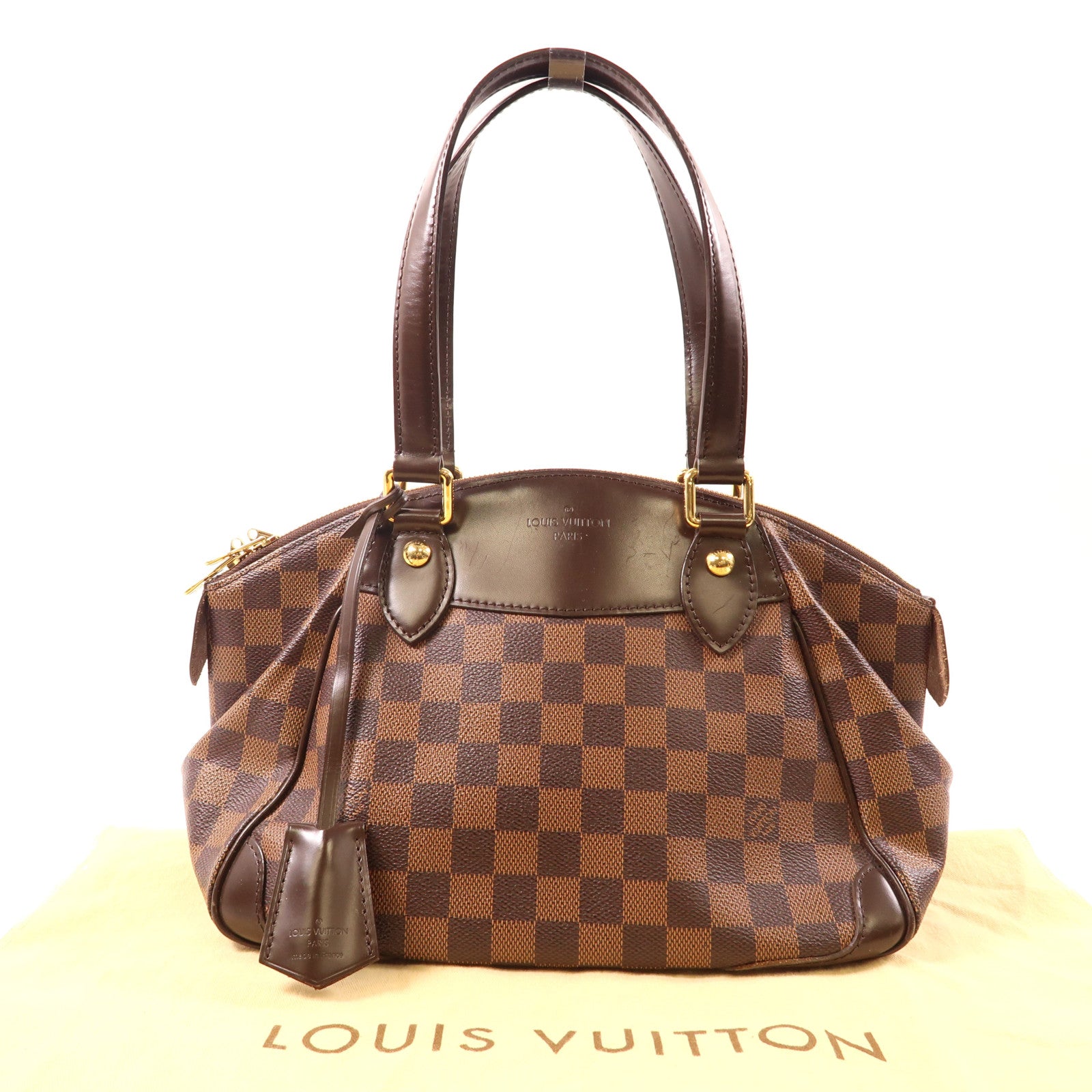 LOUIS VUITTON Damier Verona PM金扣肩背袋棕色