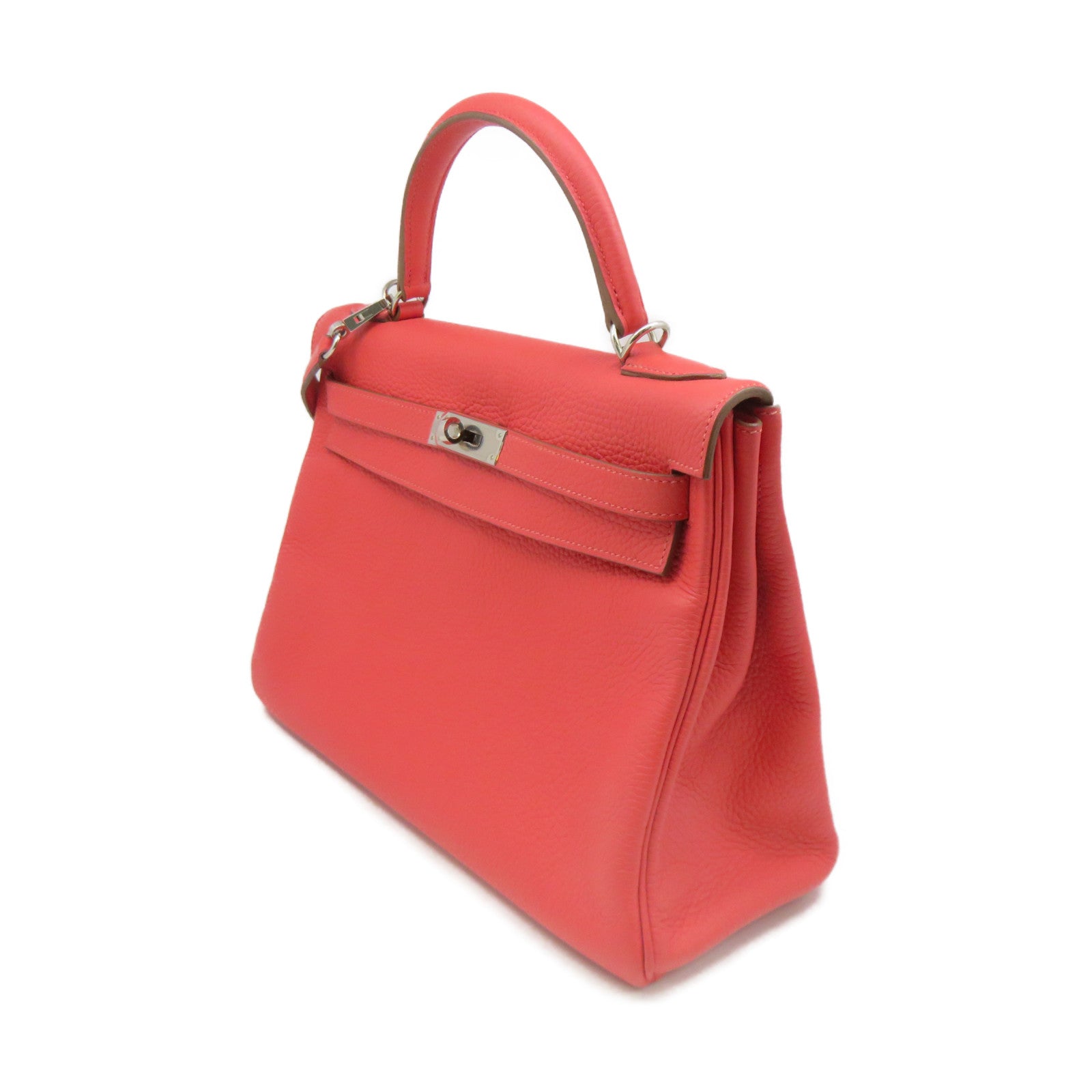 HERMES Clemence Leather Kelly 32 2Way Handbag Silver Buckle Handle Shoulder Backpack T5 Pink