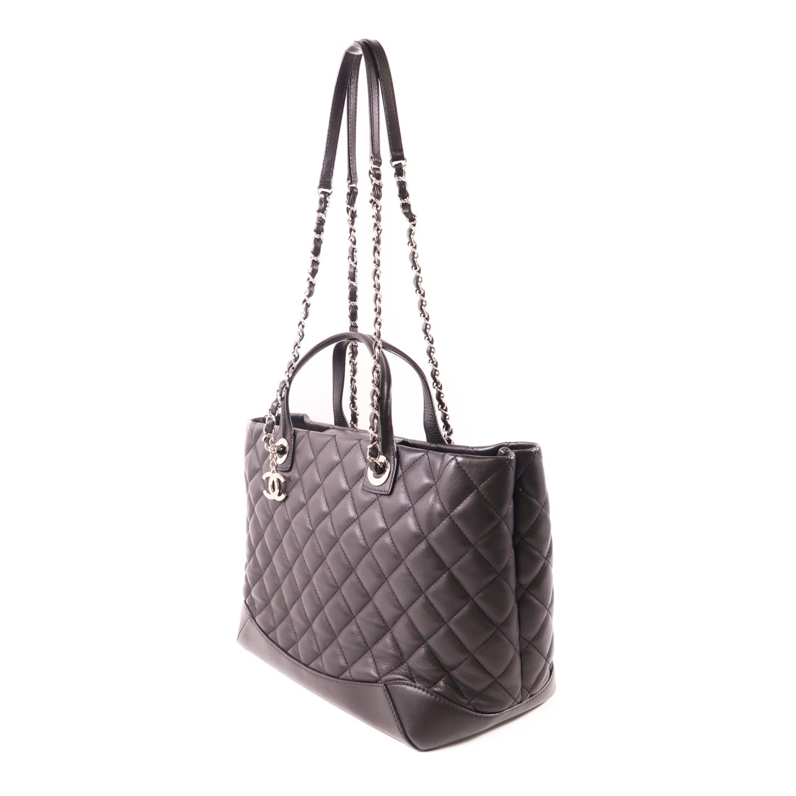 CHANEL 牛皮皮革2way Shoulder銀扣鏈帶手挽肩背兩用袋