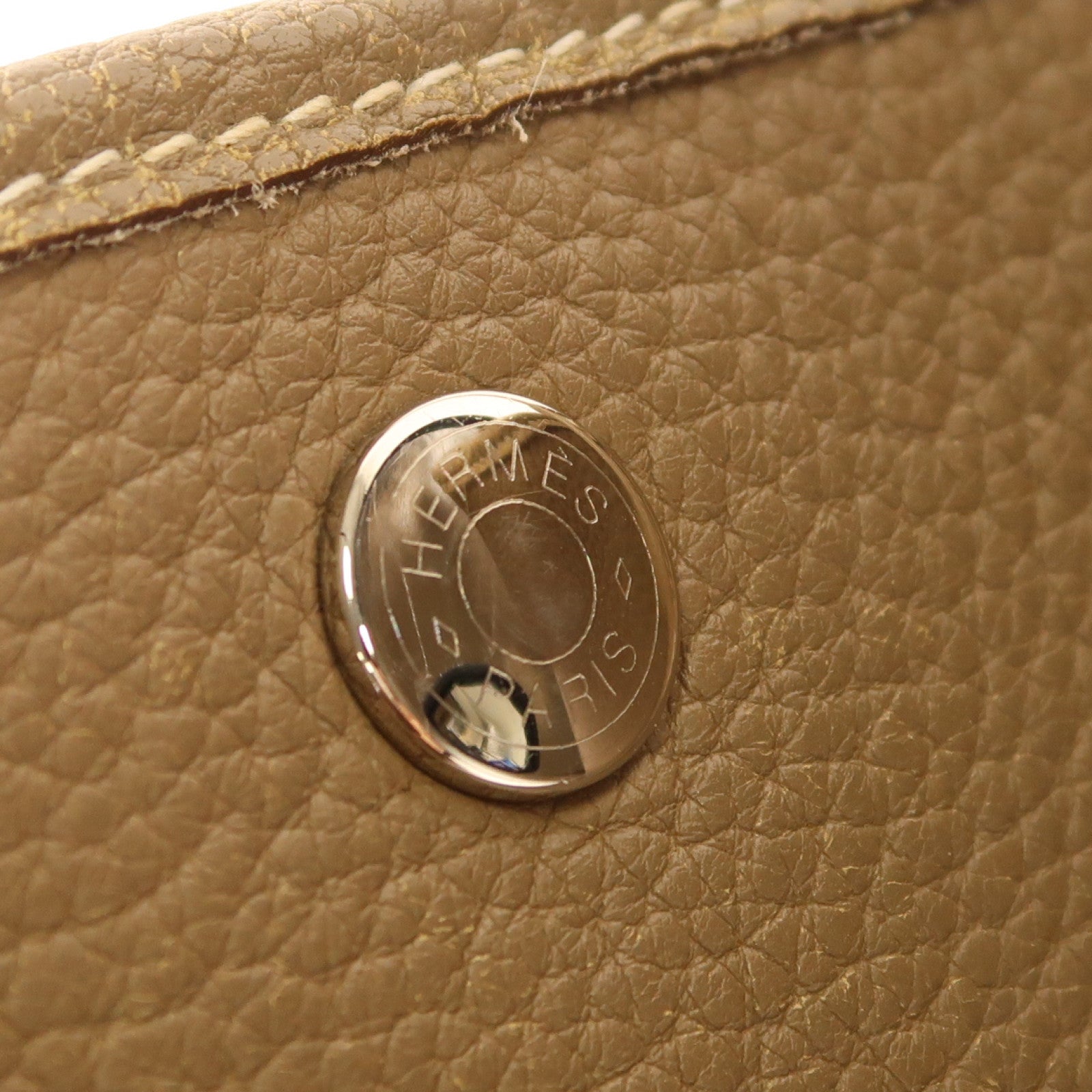 HERMES Negonda皮革Garden Party PM銀扣手挽袋Etoupe