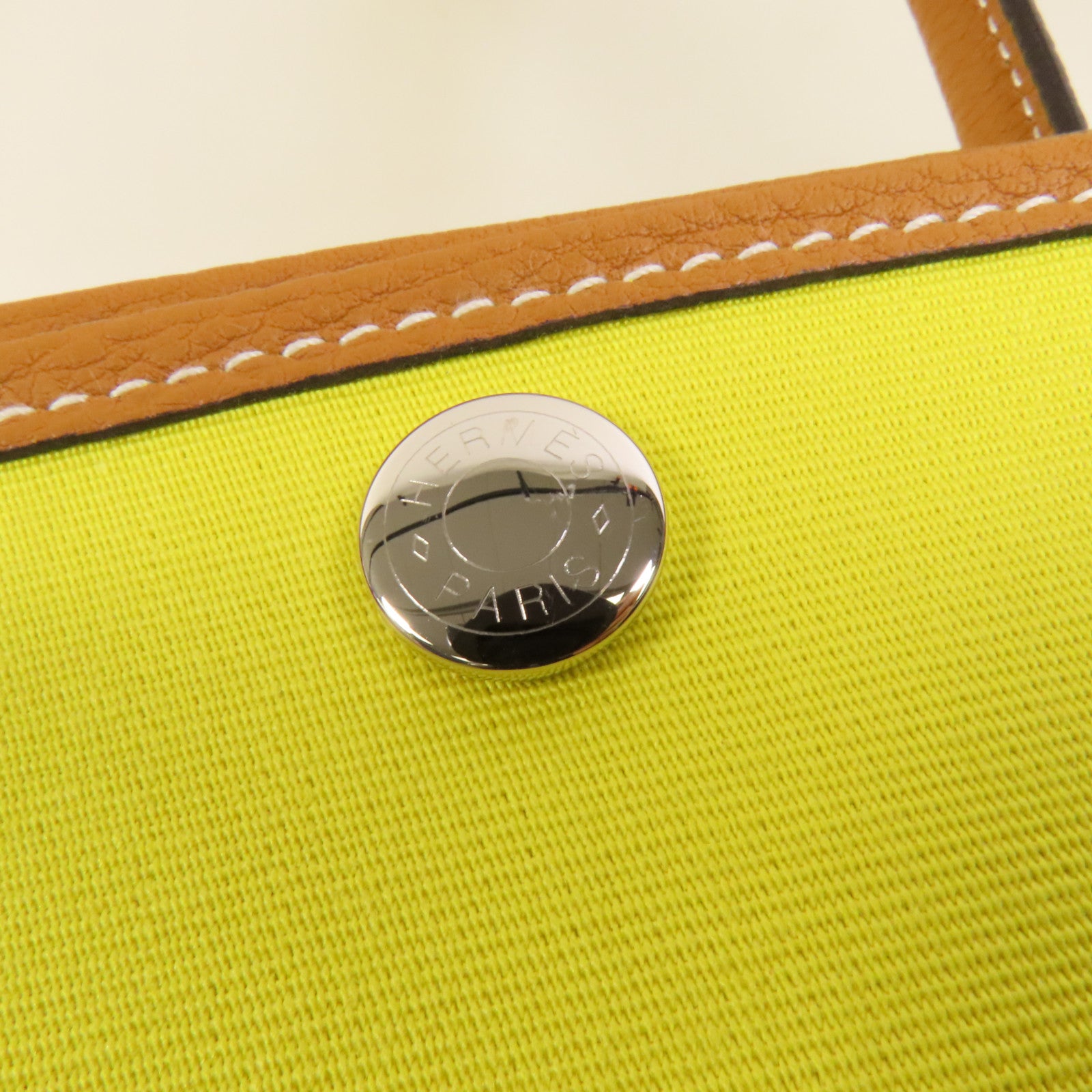 HERMES 帆布Garden Party TPM銀扣手挽袋Lime