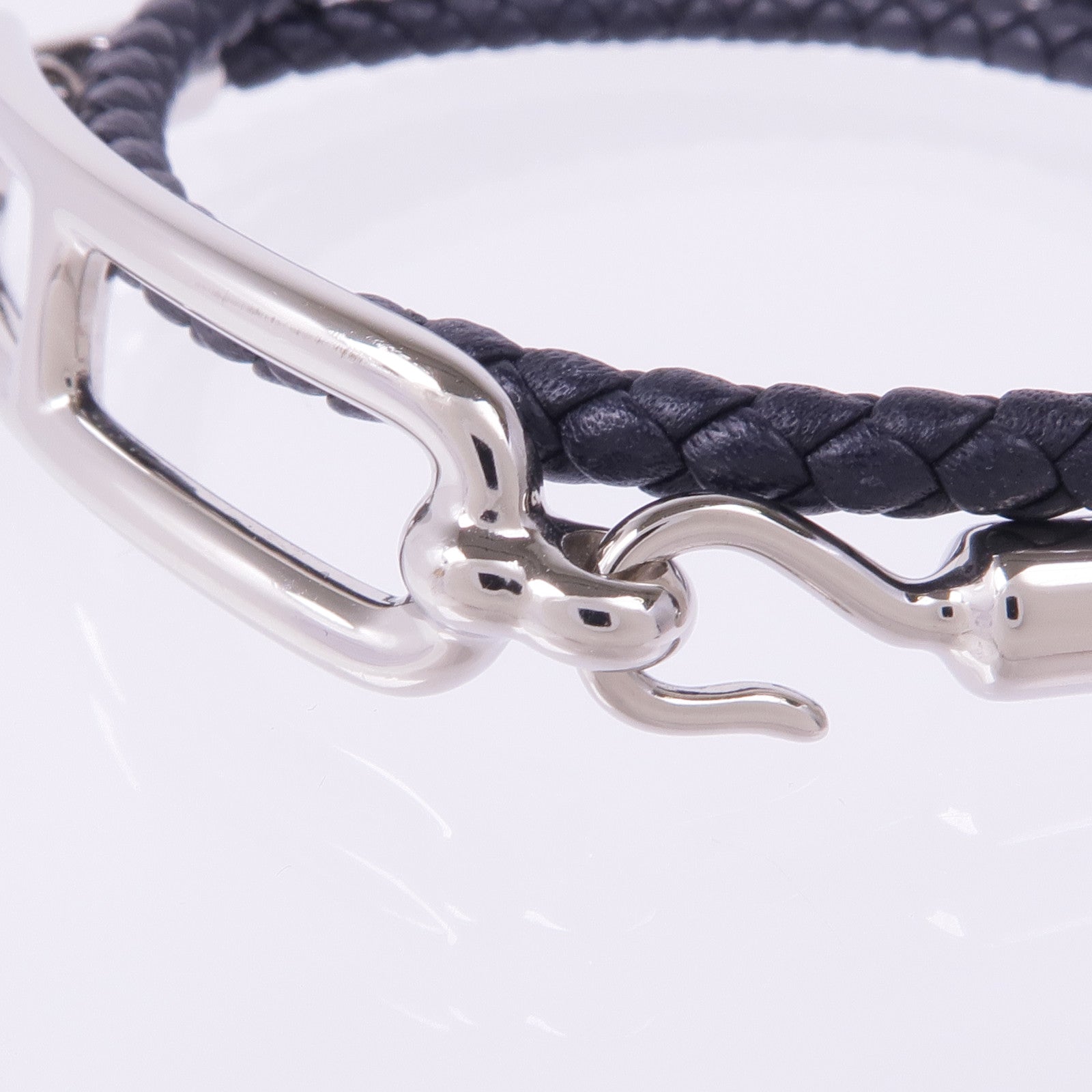 HERMES Swift皮革Roulis Double Tour Bracelet銀扣手帶Noir