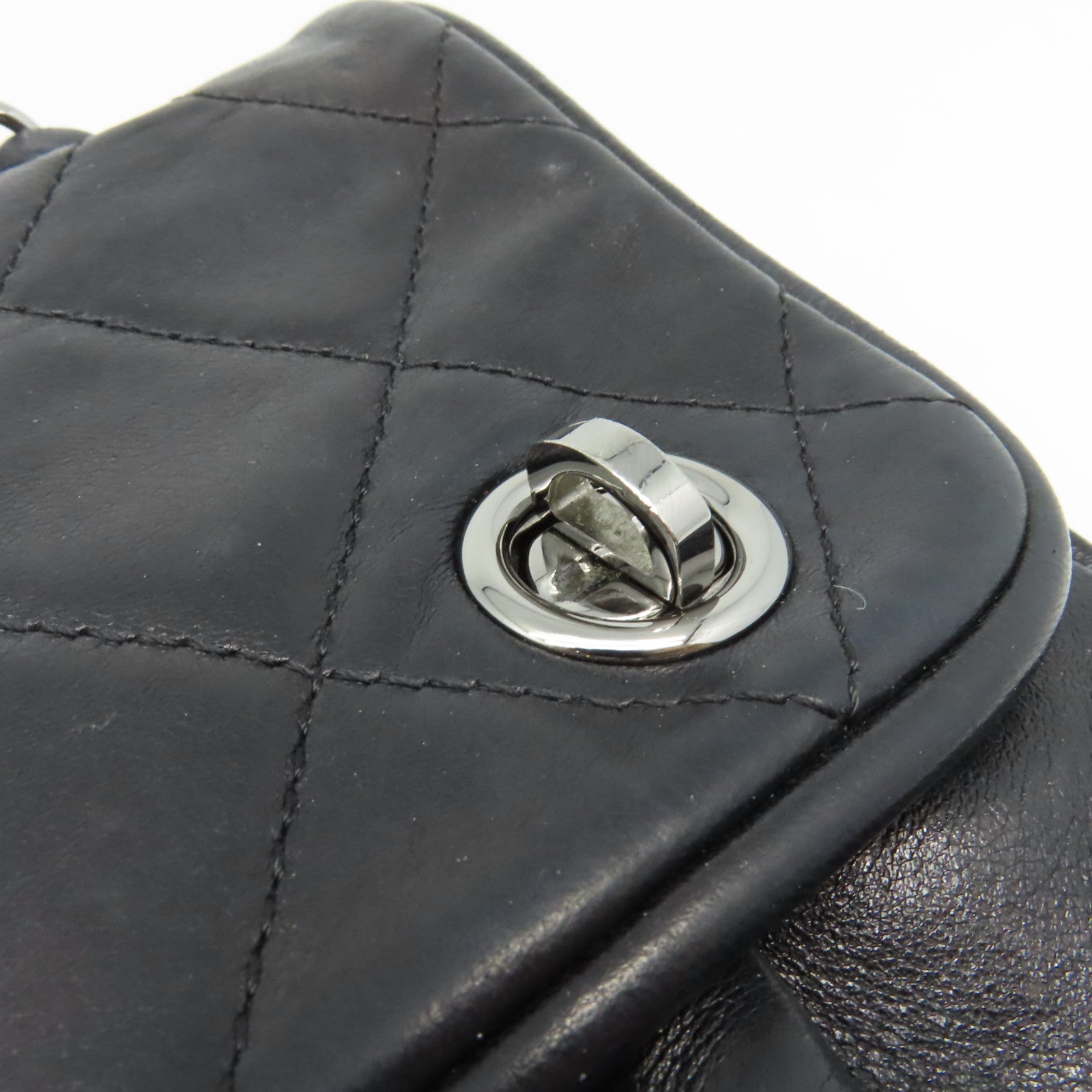 CHANEL 菱格羊皮皮革Chain Shoulder Bag銀扣鏈帶肩背袋黑色