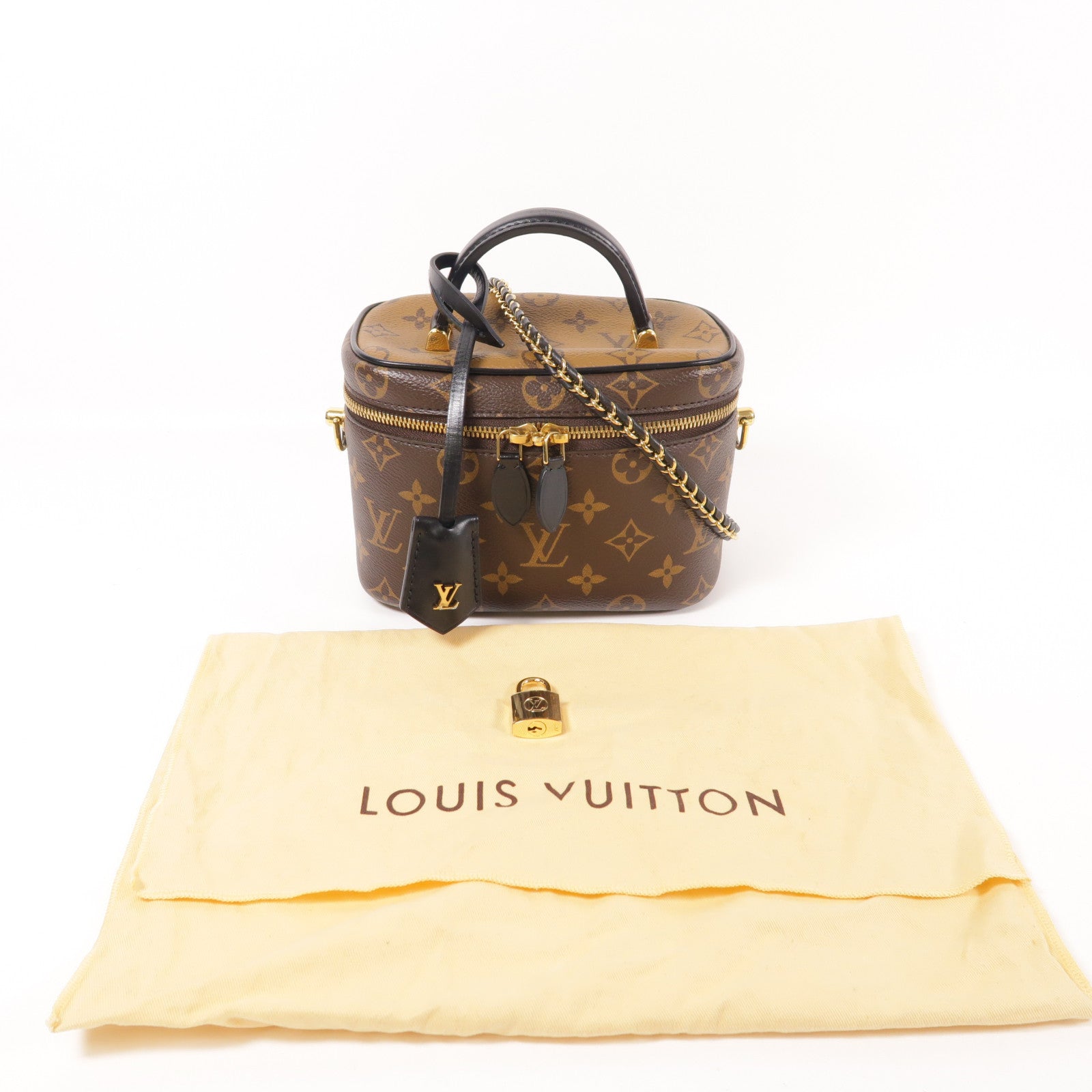 LOUIS VUITTON Monogram Reverse Vanity PM金扣手挽肩背兩用袋棕色