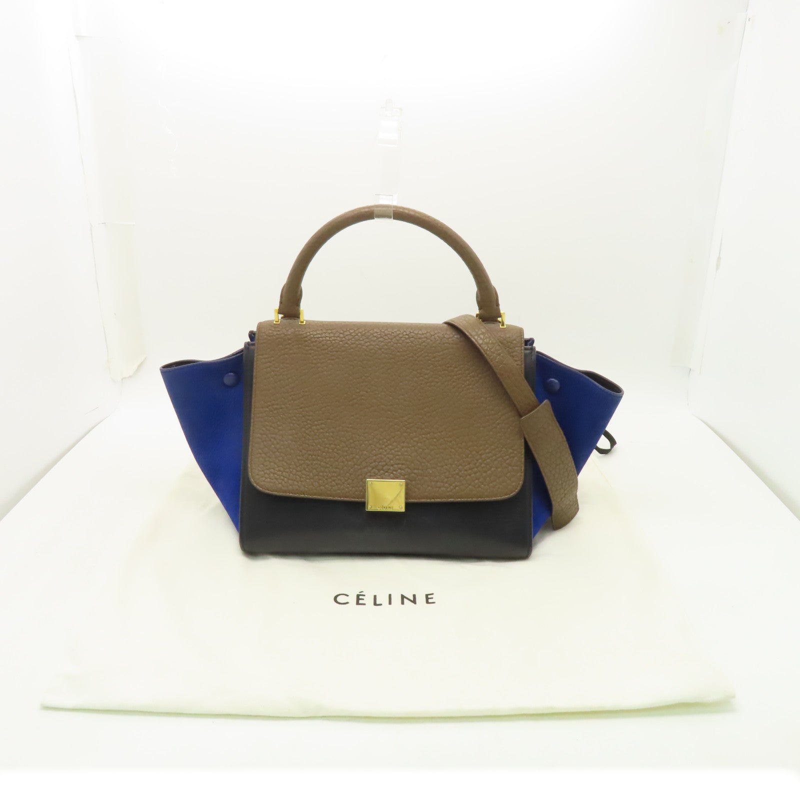 CELINE 【清倉大減價】牛皮皮革Trapeze金扣手挽肩背兩用袋棕色/黒色