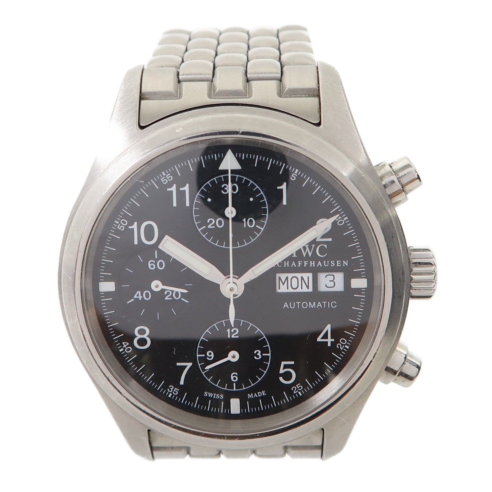 IWC Pilot Chronograph不鏽鋼手錶自動機芯黑色/銀色