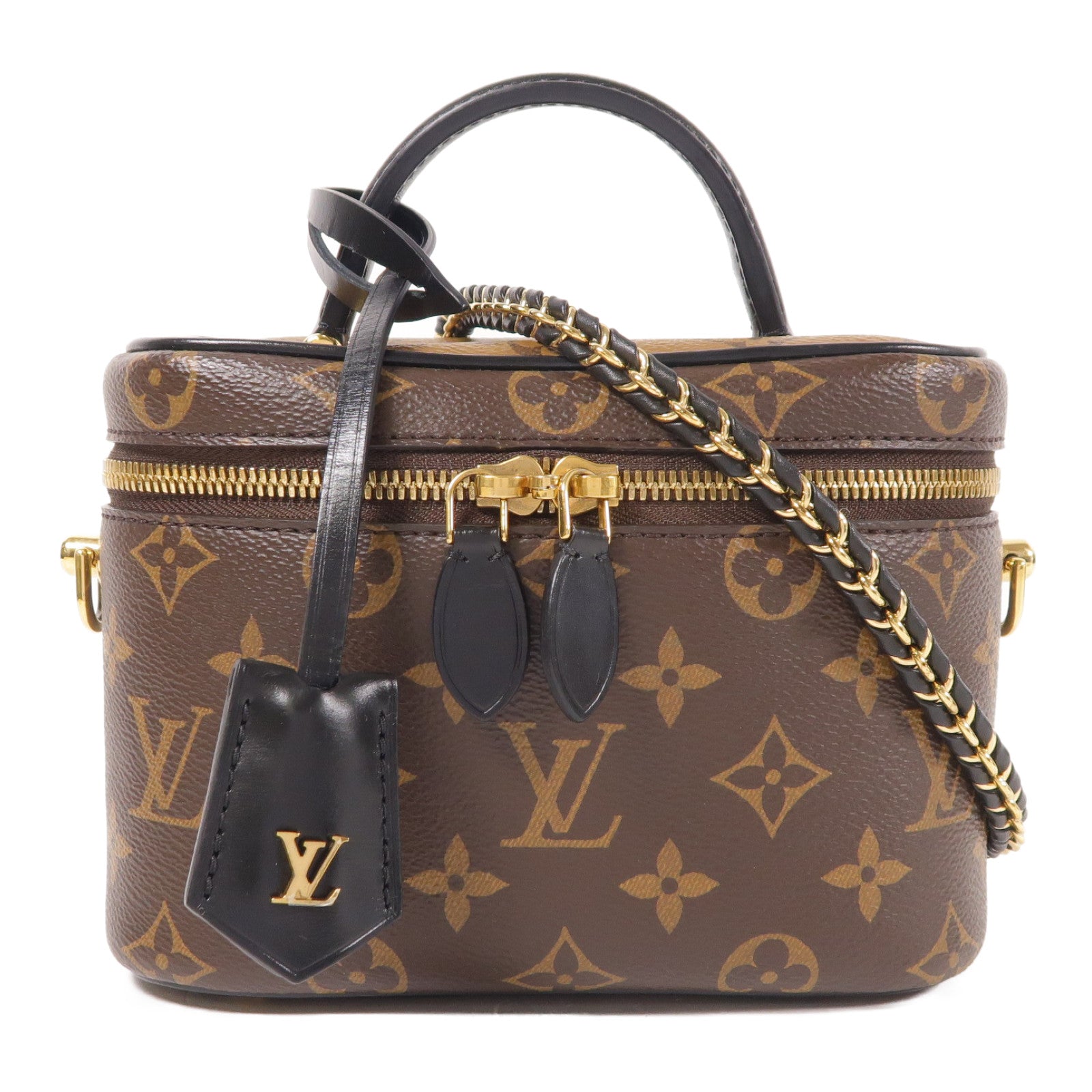 LOUIS VUITTON Monogram Reverse Vanity PM金扣手挽肩背兩用袋棕色