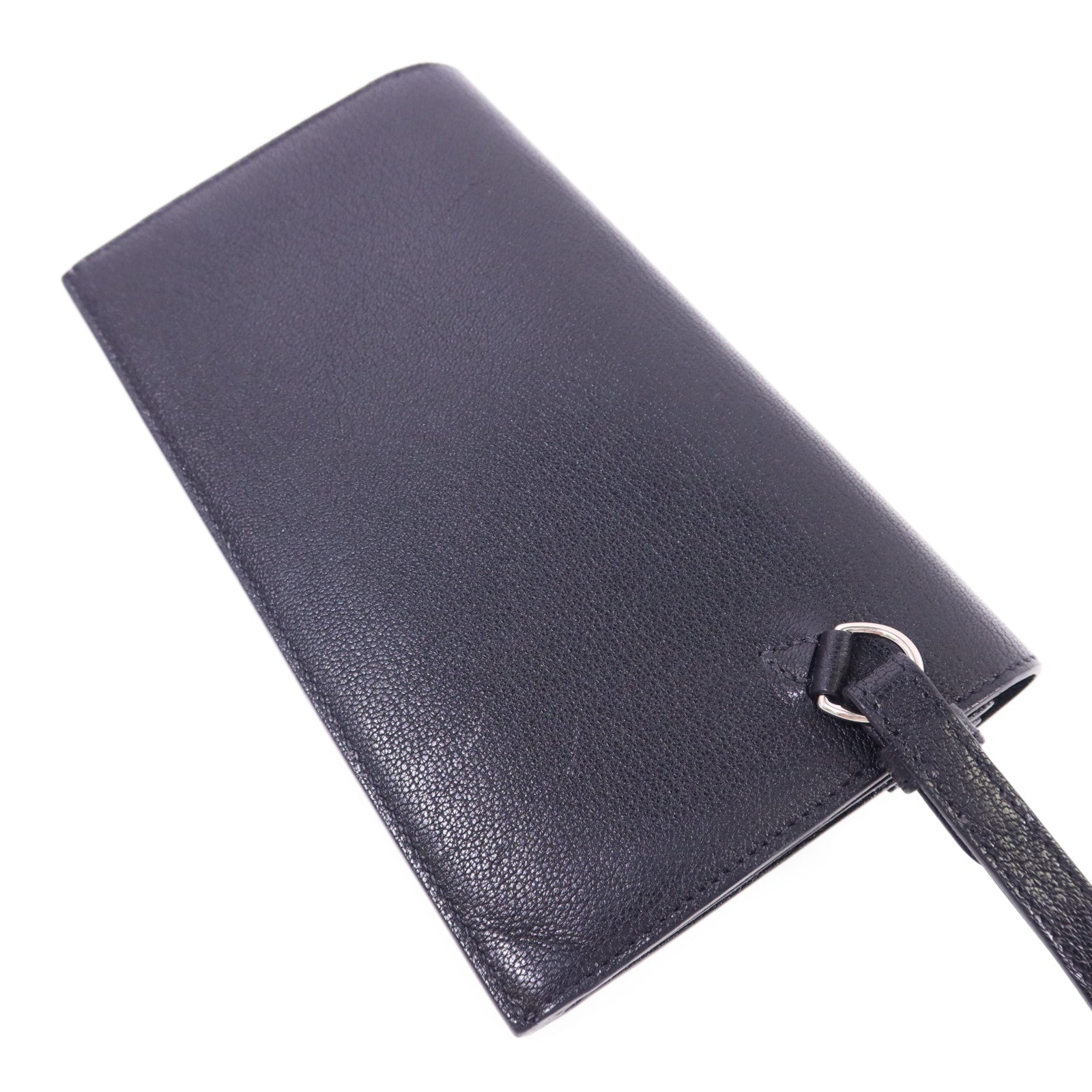 HERMES Chevre皮革Kelly Pocket Long Bifold Wallet銀扣長錢包Noir