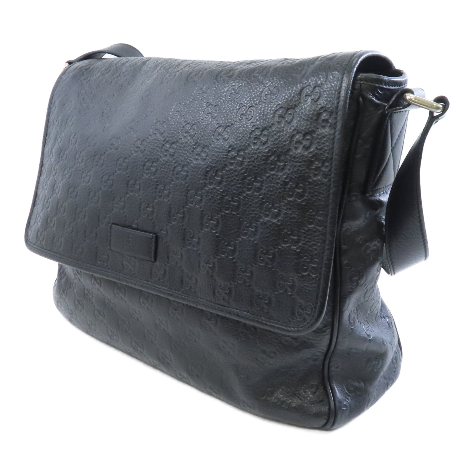GUCCI 牛皮皮革Shoulder Bag銀扣肩背袋黑色