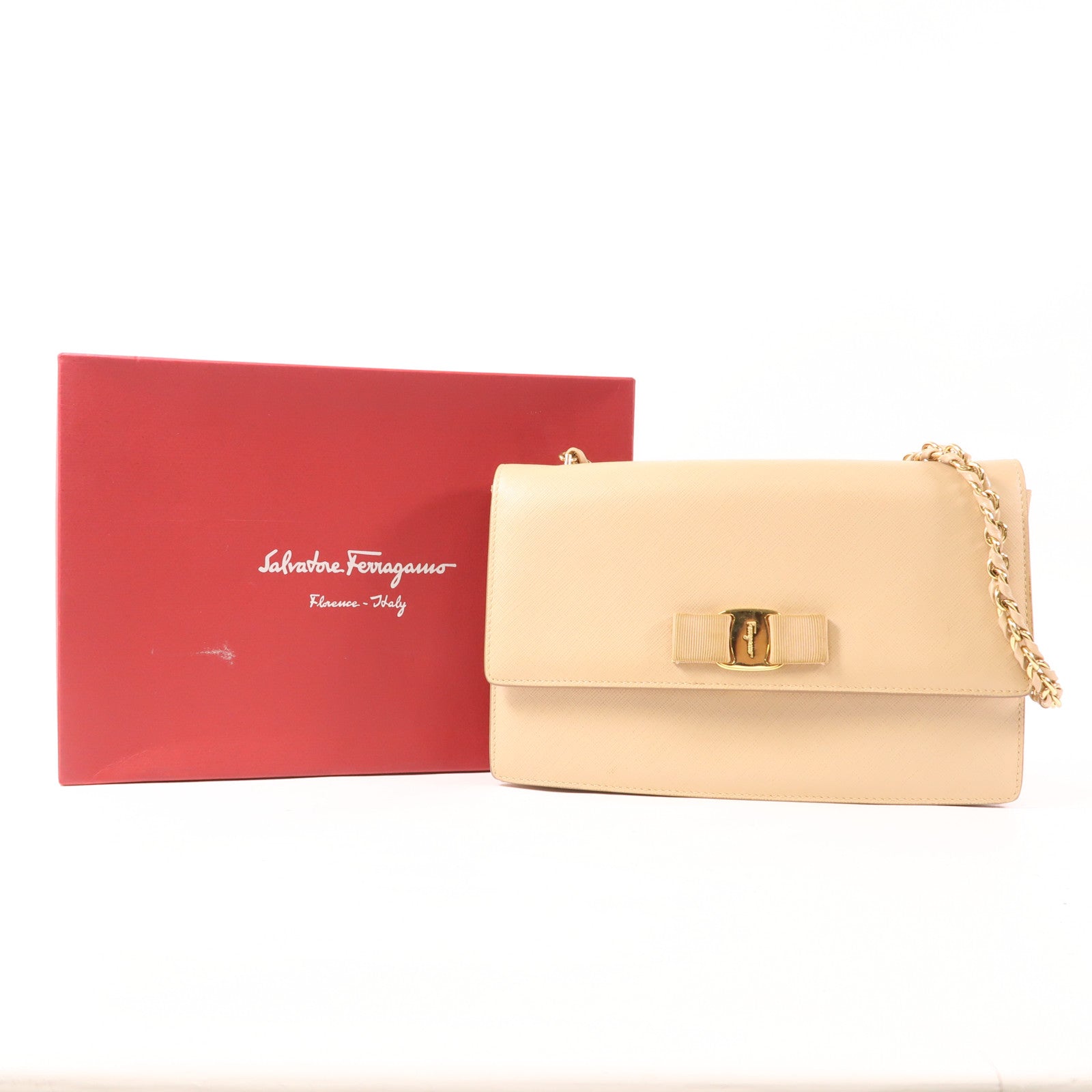 Salvatore Ferragamo 【激減優惠】牛皮皮革Chain Shoulder金扣鏈帶肩背袋