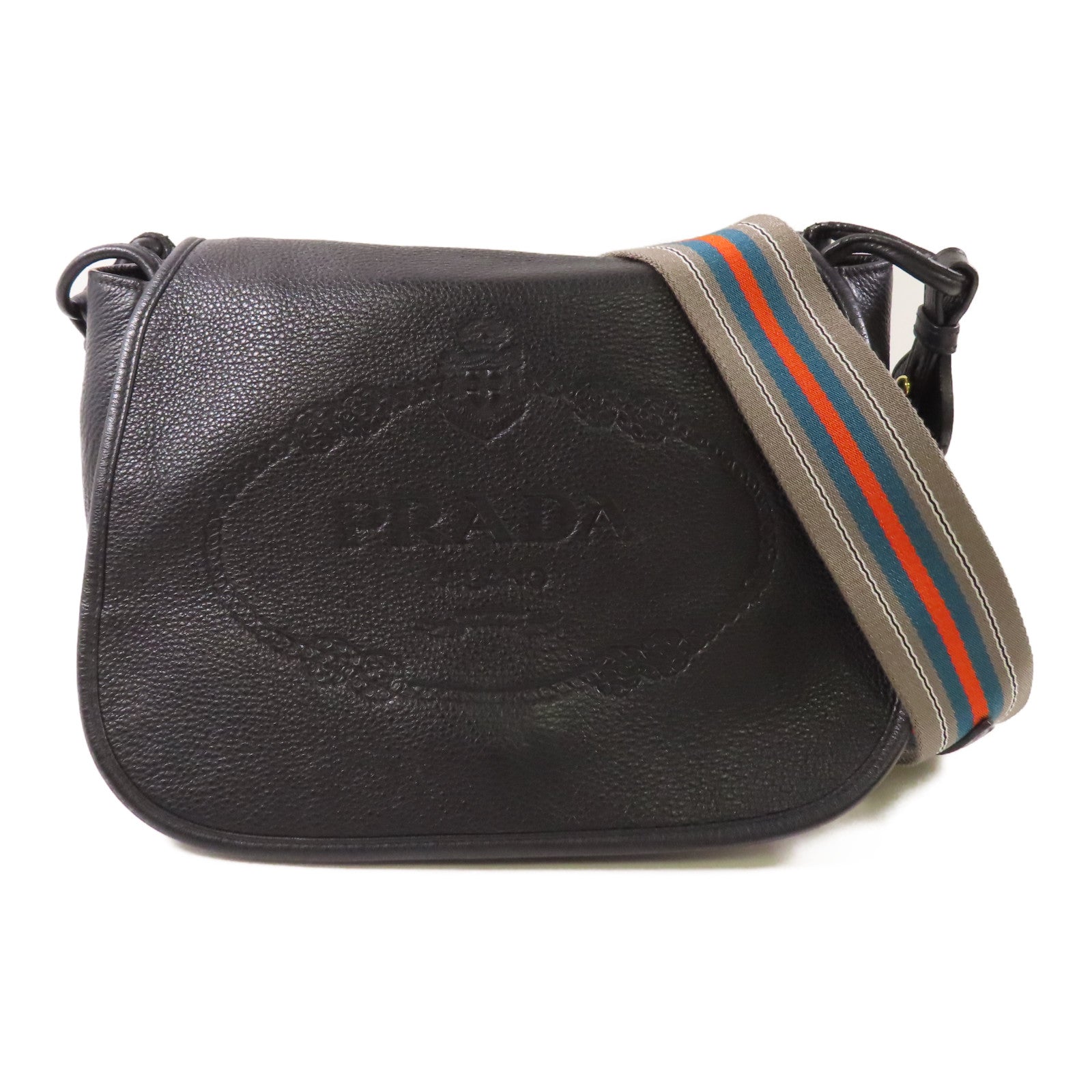 PRADA GHW Shoulder Bag 1BD109 Calfskin Leather Black