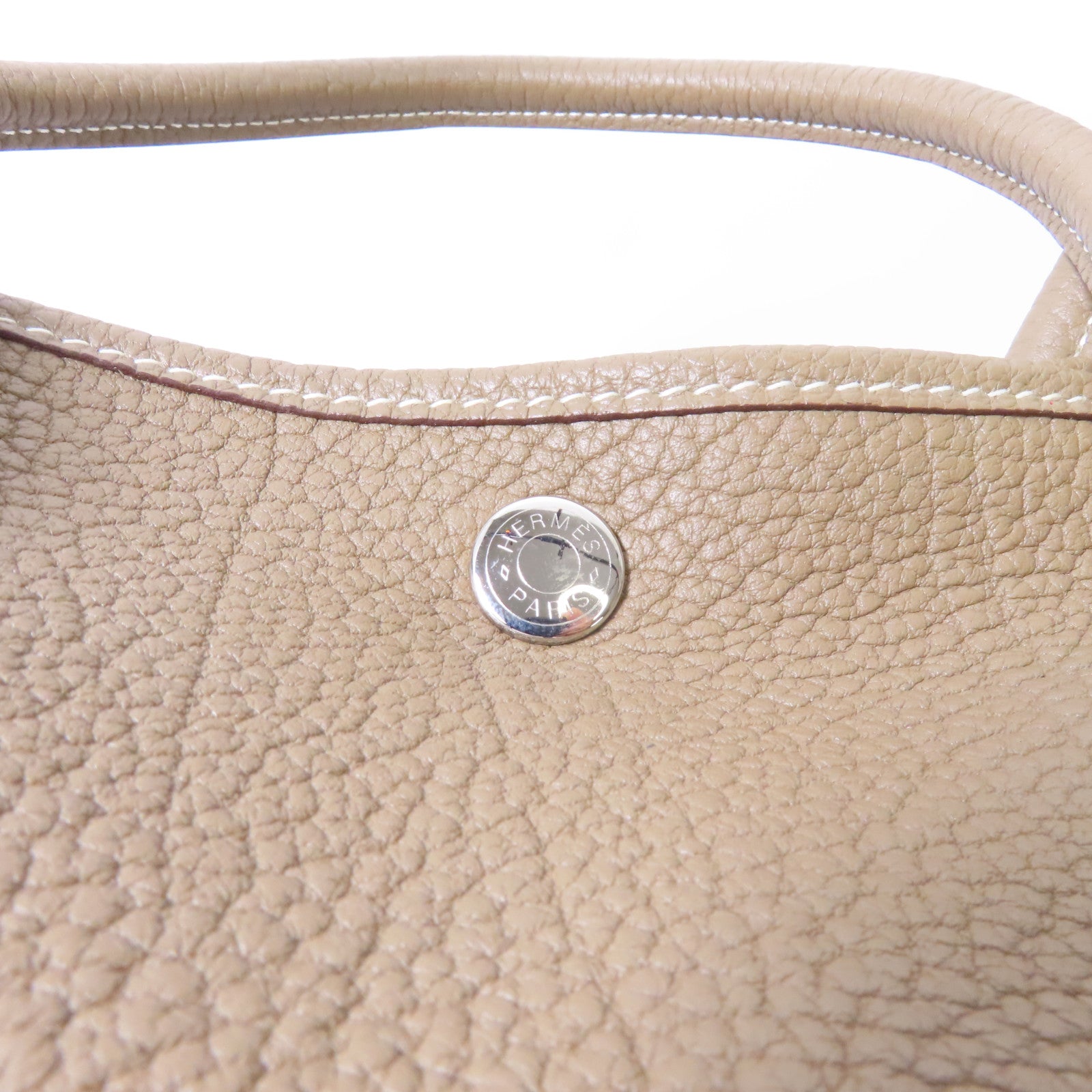HERMES Negonda皮革GardenParty PM銀扣手挽袋Etoupe/灰色