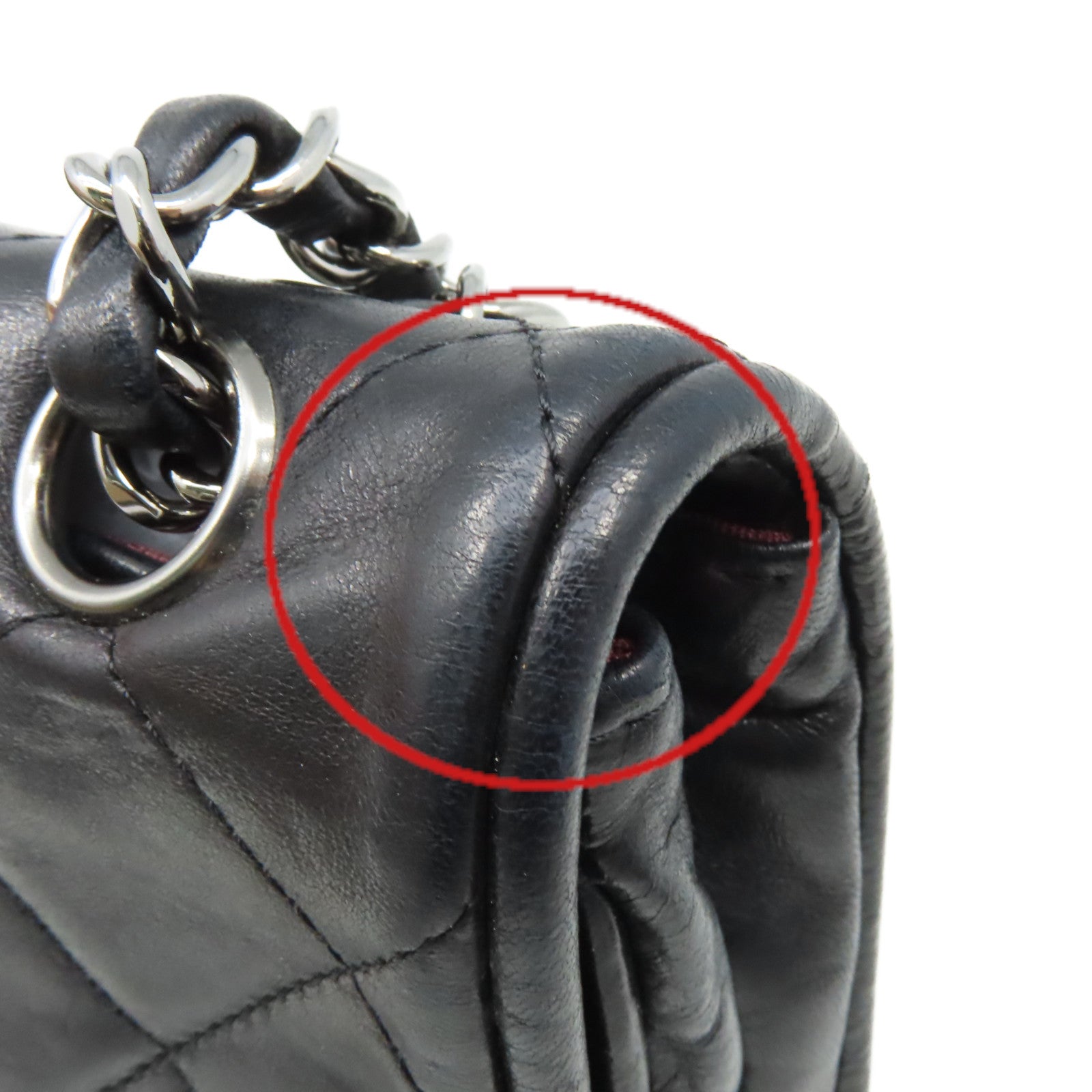 CHANEL 菱格羊皮皮革Chain Shoulder Bag銀扣鏈帶肩背袋黑色
