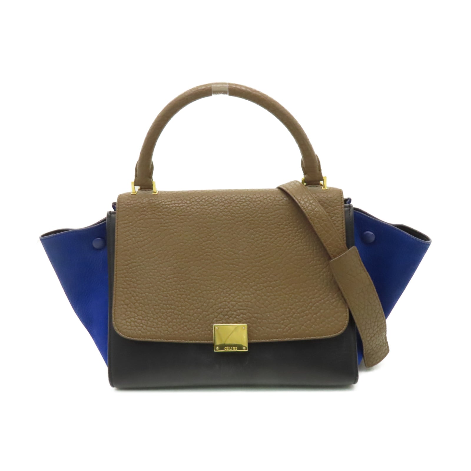 CELINE 【清倉大減價】牛皮皮革Trapeze金扣手挽肩背兩用袋棕色/黒色